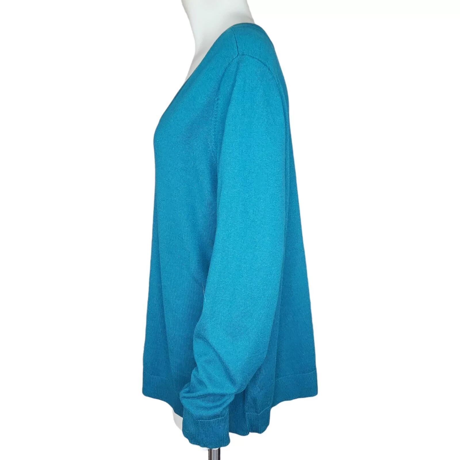 Denim & Co. Blouses Denim & Co. V-Neck Pullover Sweater Spruce BlueGreen Large