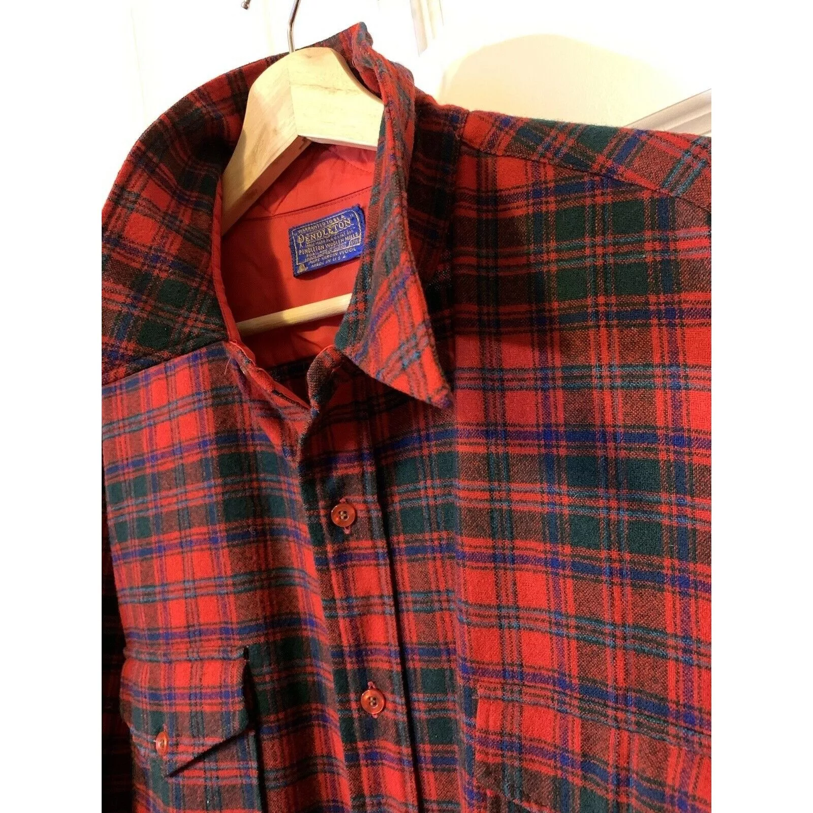 Pendleton Shirts Button Ups Vintage Pendleton Men’s 17 1/2 Red Plaid Virgin Wool Shirt U