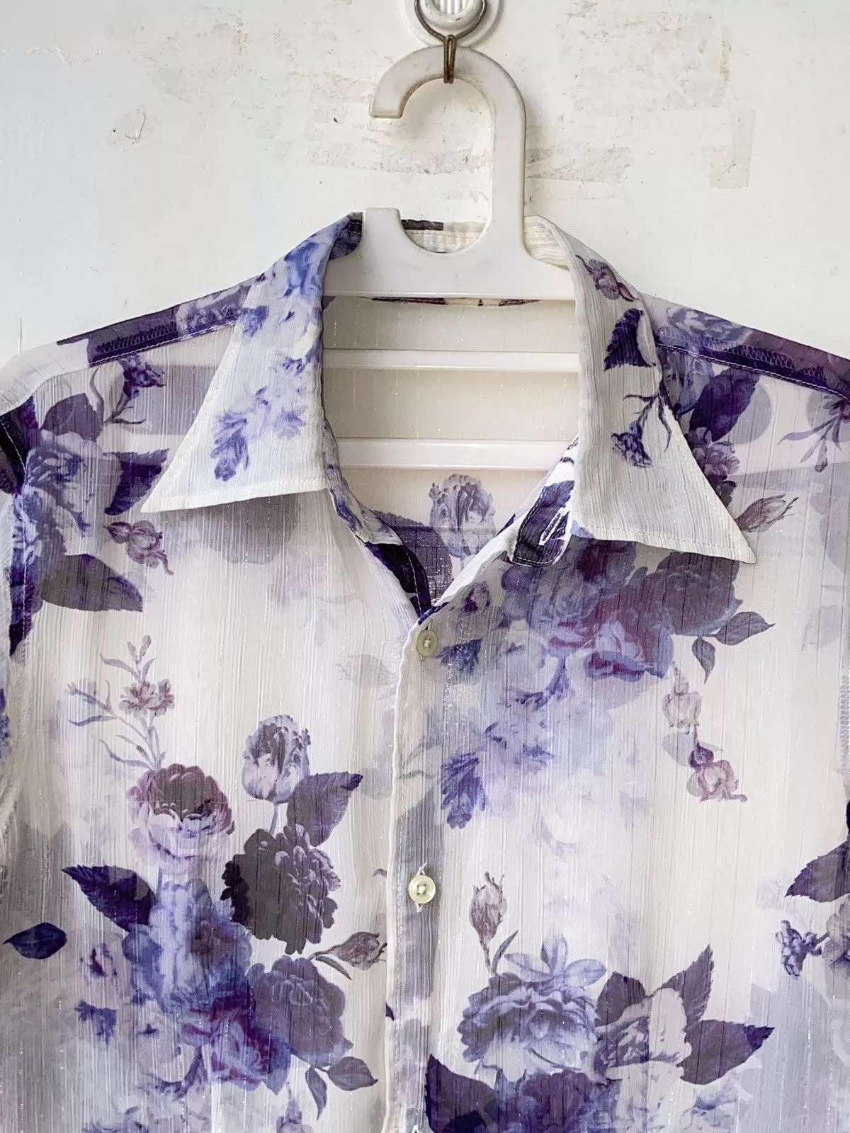 Tornado Mart Shirts Button Ups TORNADO MART Flower Patterned Mesh Shirt White