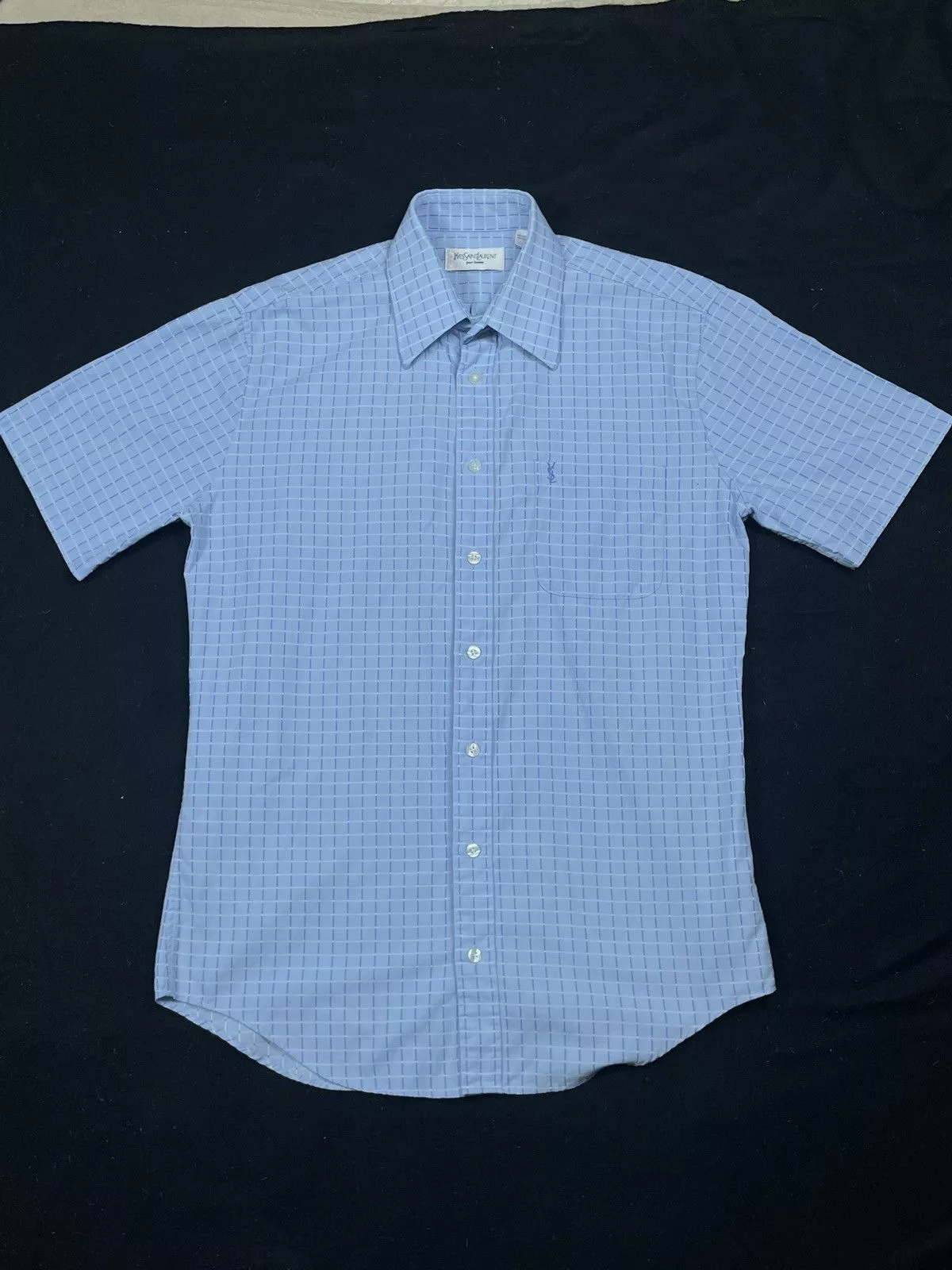 Yves Saint Laurent Shirts Button Ups Yves Saint Laurent YSL shortsleeve textured short sleeve shirt Blue