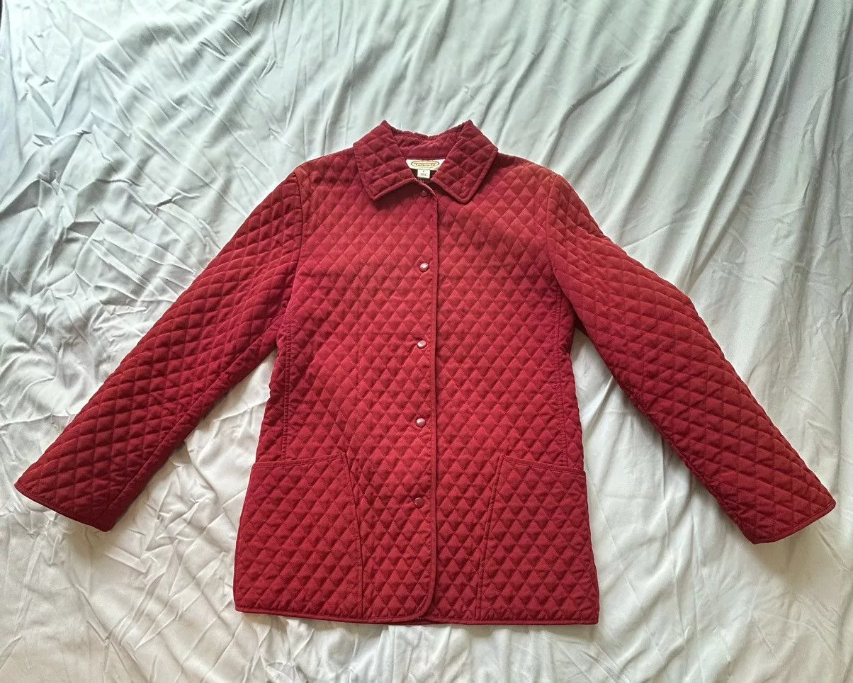 Talbots Jackets Talbots Tablots womens red quilted snap up jacket w/pockets
