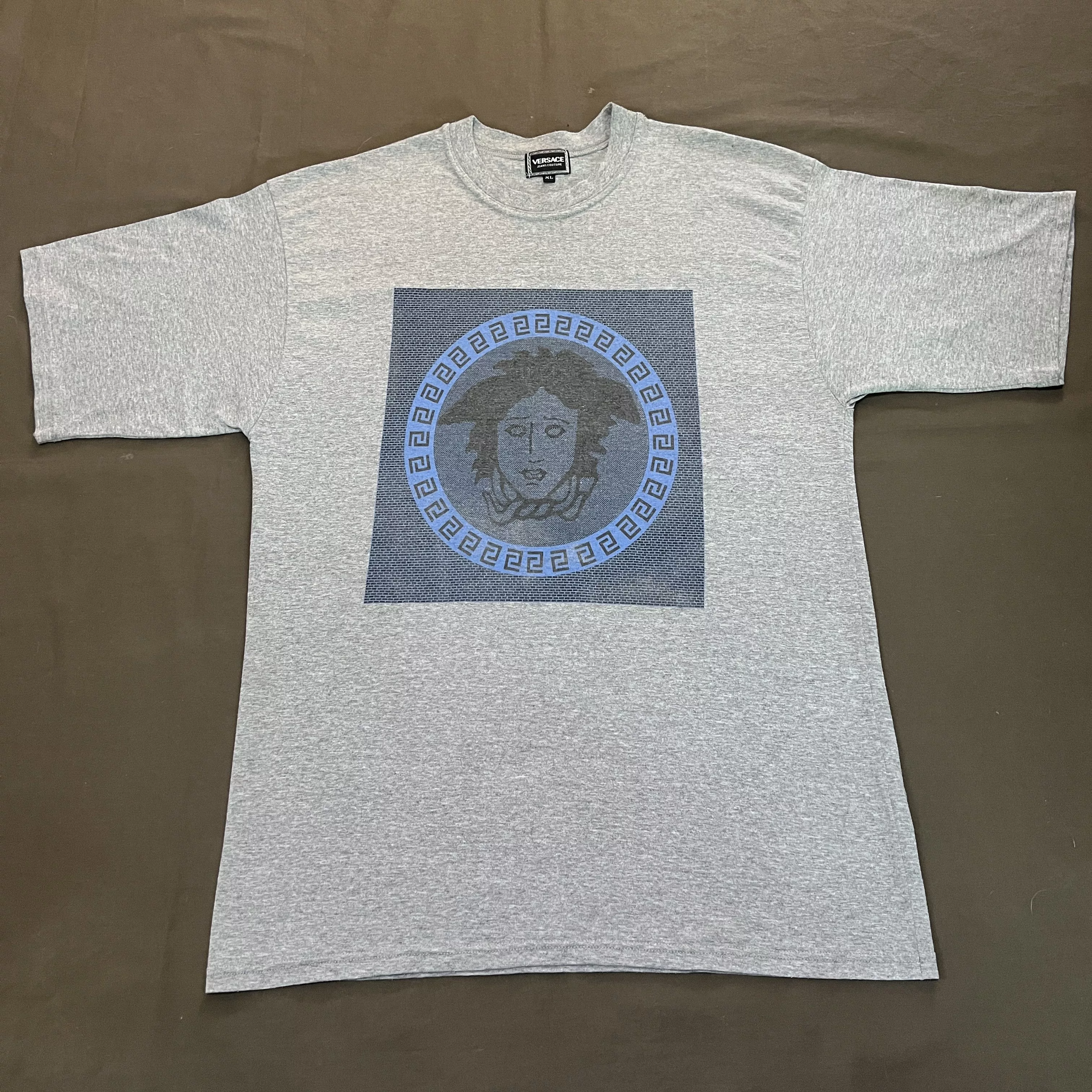 Designer Short Sleeve T Shirts Designer × Versace Jeans Couture × Vintage Vintage Versace Jeans Couture Medusa Big Logo Tee Gray