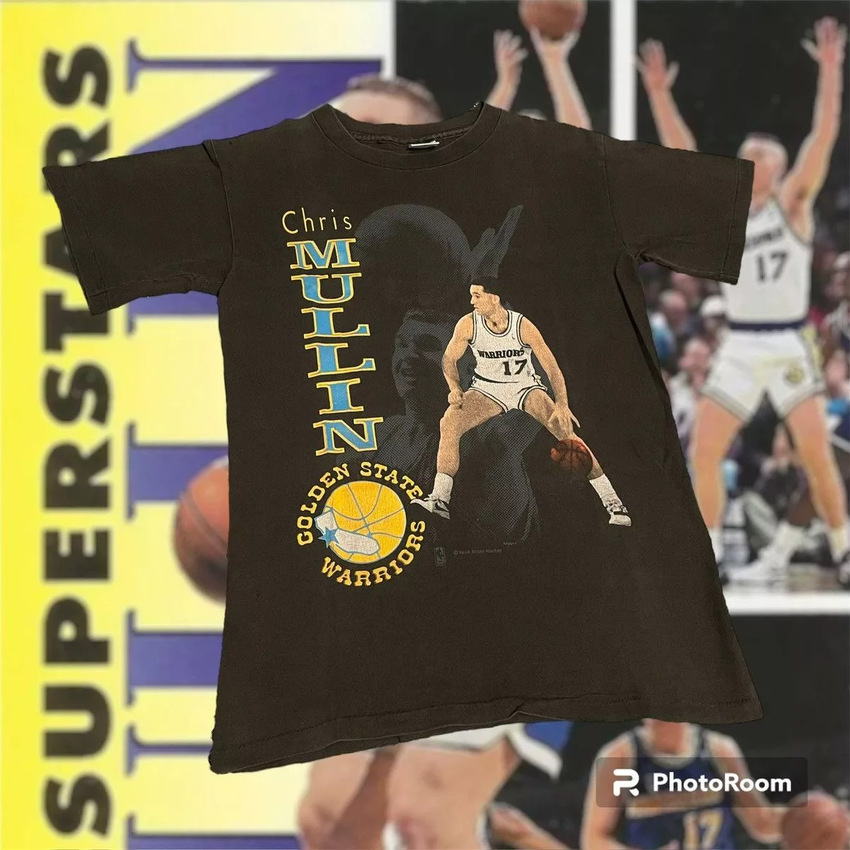 NBA Short Sleeve T Shirts NBA × Salem Sportswear × Vintage Vintage 1990s NBA Chris Mullin Golden State Warriors Tee Black