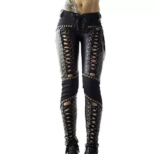 Jean Pants Jean Punk Rock Imitation Leather Pant Black Avant-Garde