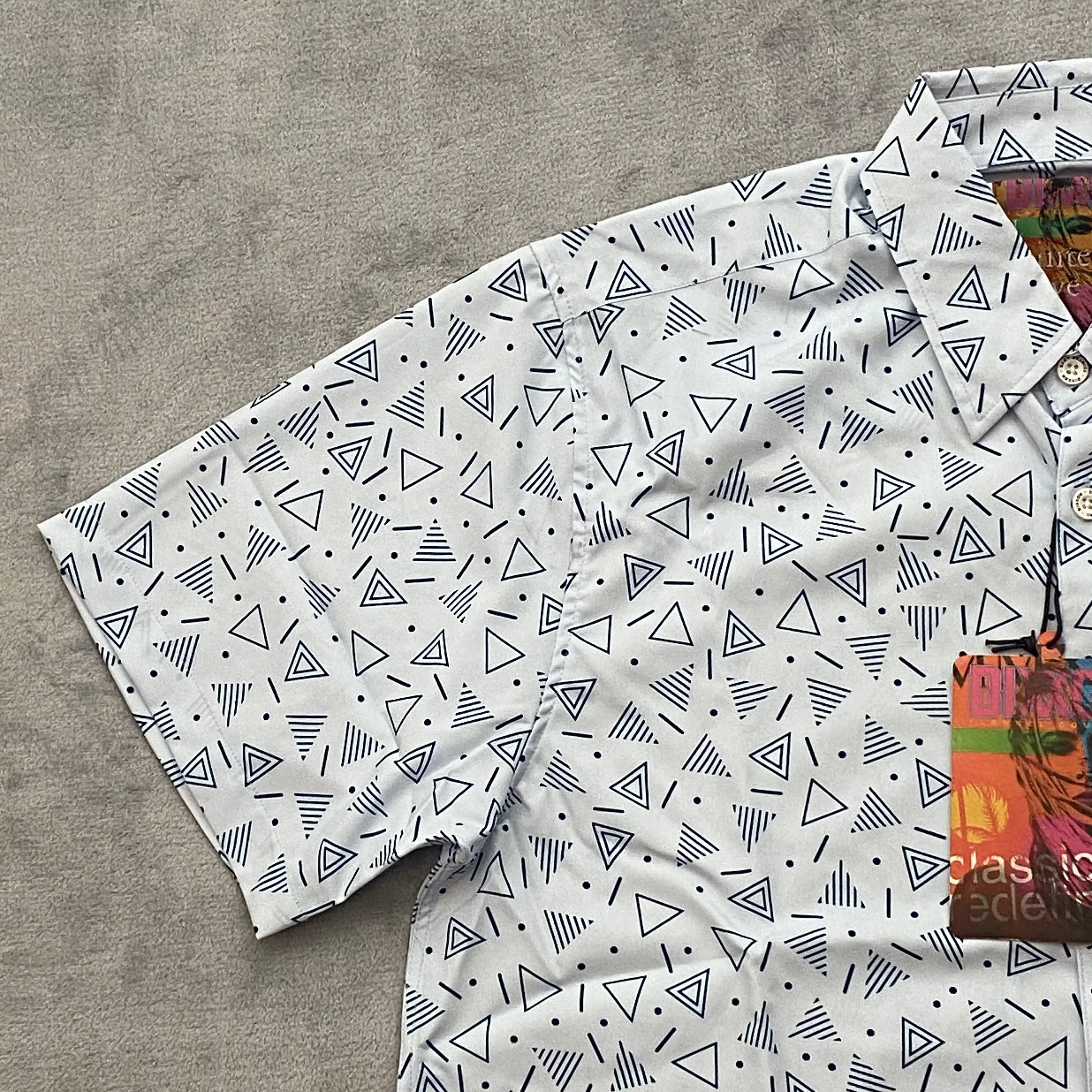 Dixxon Shirts Button Ups Dixxon Men Large TAINTED LOVE Geometric Short Sleeve Logo 90s Party Blue