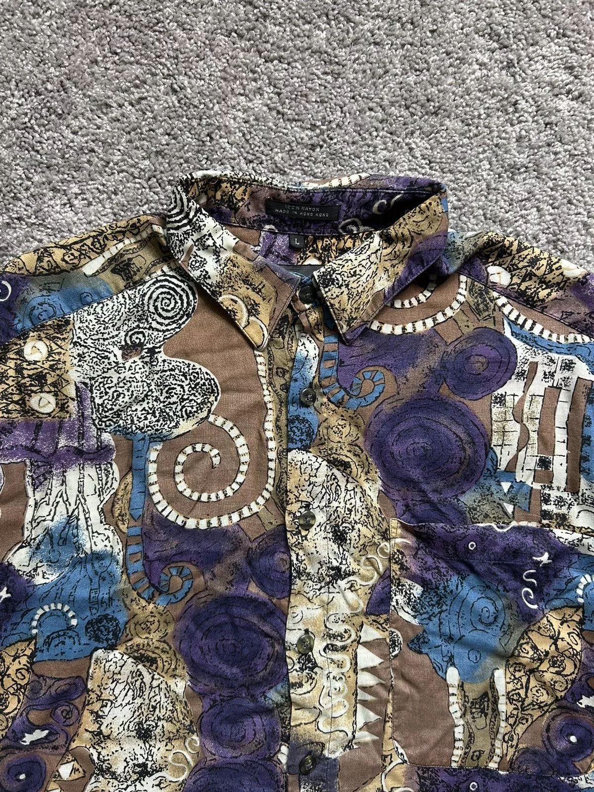 Vintage Shirts Button Ups Vintage 70s/80s Rayon Button Up Basic Elements Hong Kong Art Multi