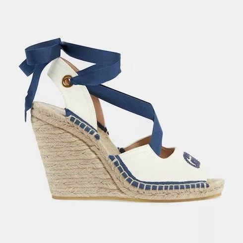 Gucci Miscellaneous Gucci Interlocking G Ribbon Tie Espadrille Sandals SIZE 34.5 White