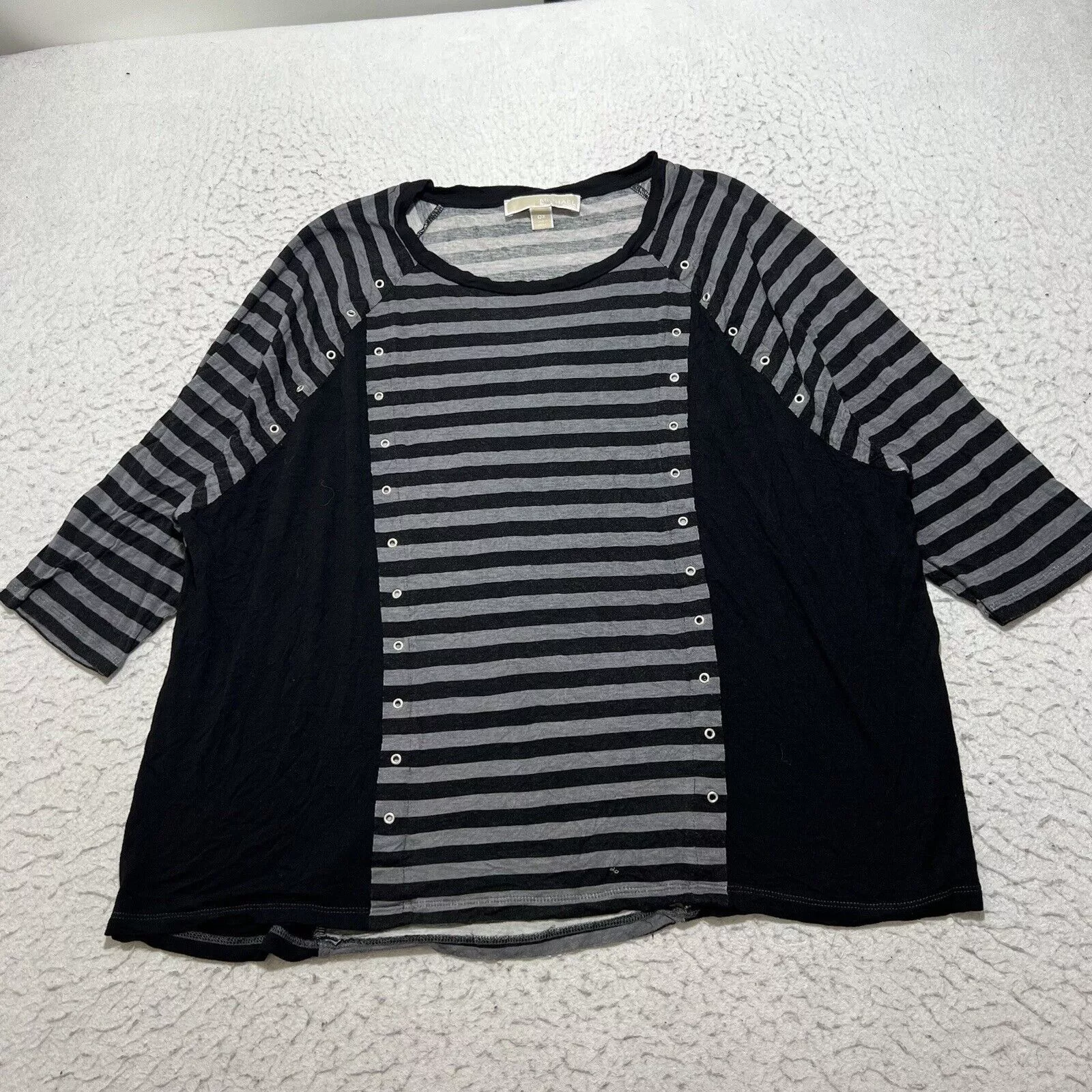 Michael Kors Short Sleeve T Shirts Michael Kors Crewneck 3/4 Sleeve Gray Striped Top