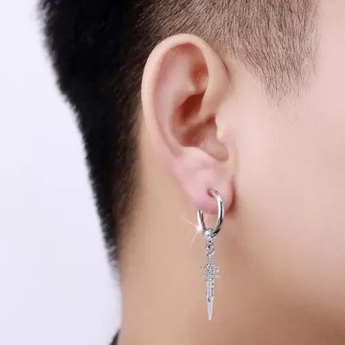 Other Jewelry Watches Other × Sterling Silver Titanium Steel Dagger Dangle Drop Earrings for Men Women