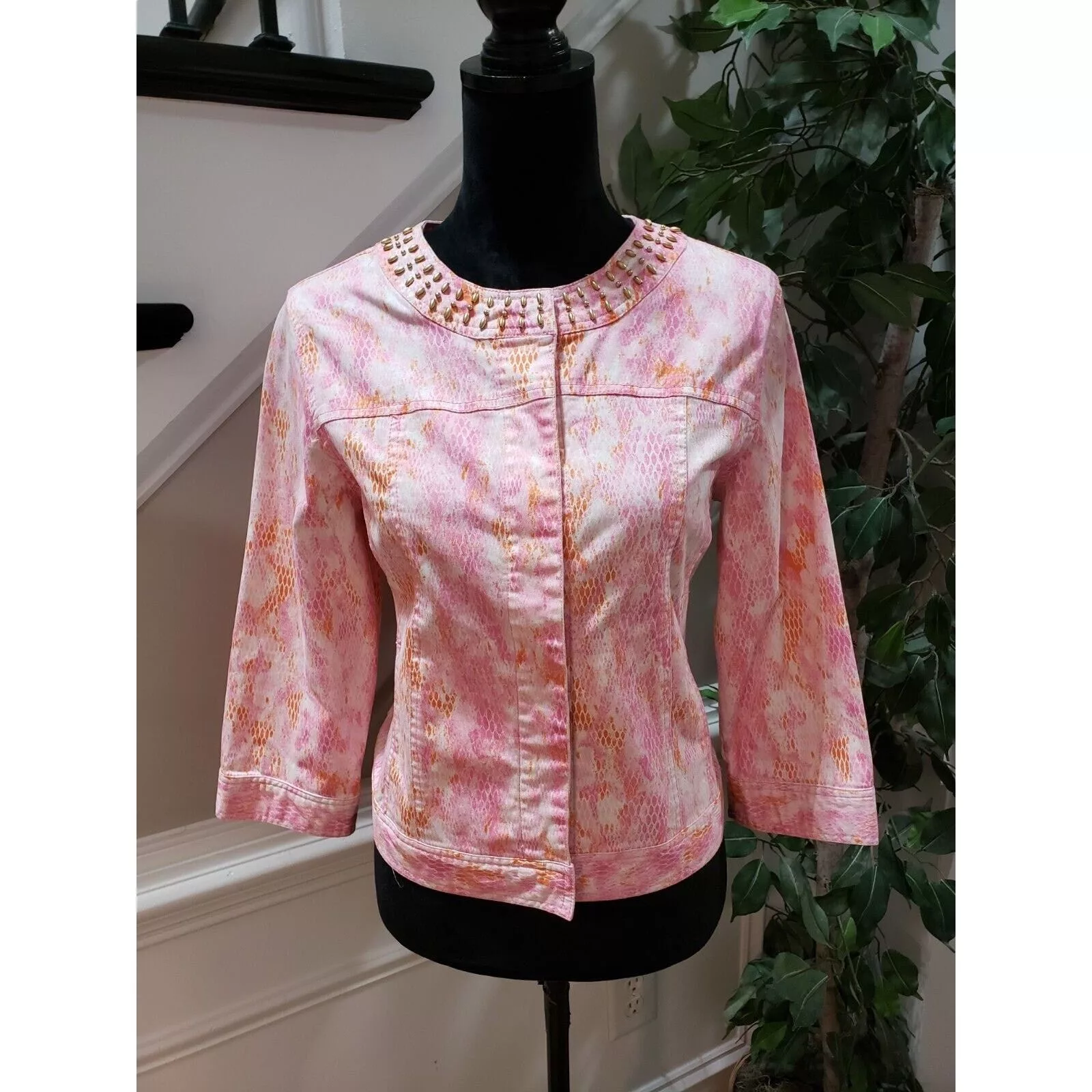 Other Jackets Other Lara Lane Snake Cotton Long Sleeve Snap Front Jacket Size 8 Pink