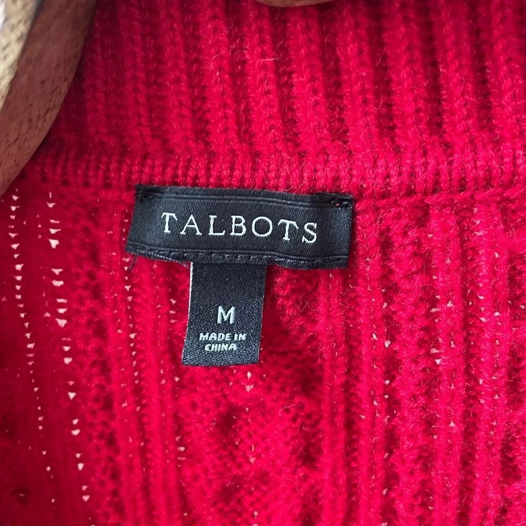 Other Sweaters Other Talbots Garnet Red Cable Knit Open Front Cardigan Sweater M
