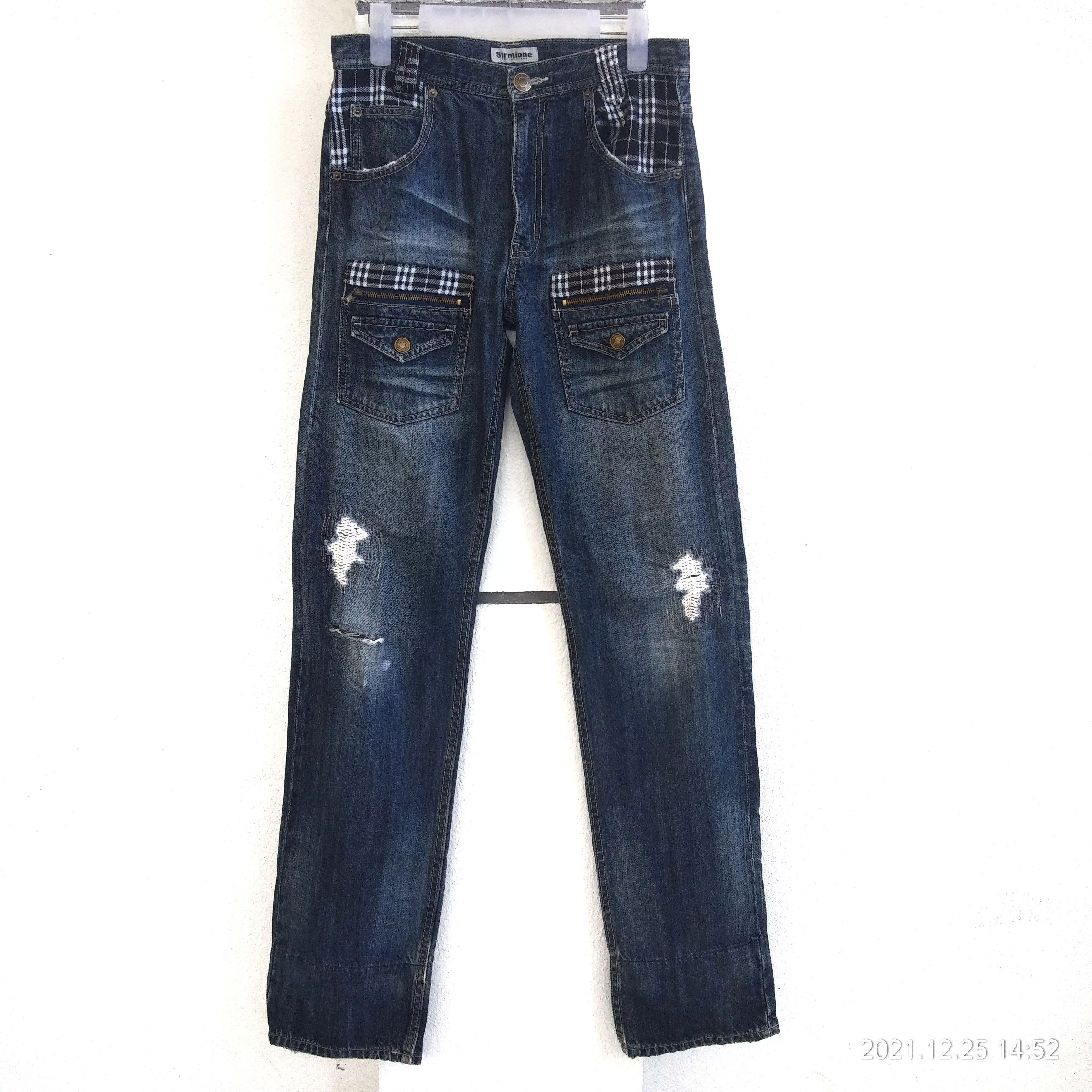 Japanese Brand Denim Bush Pants Distressed Denim Blue