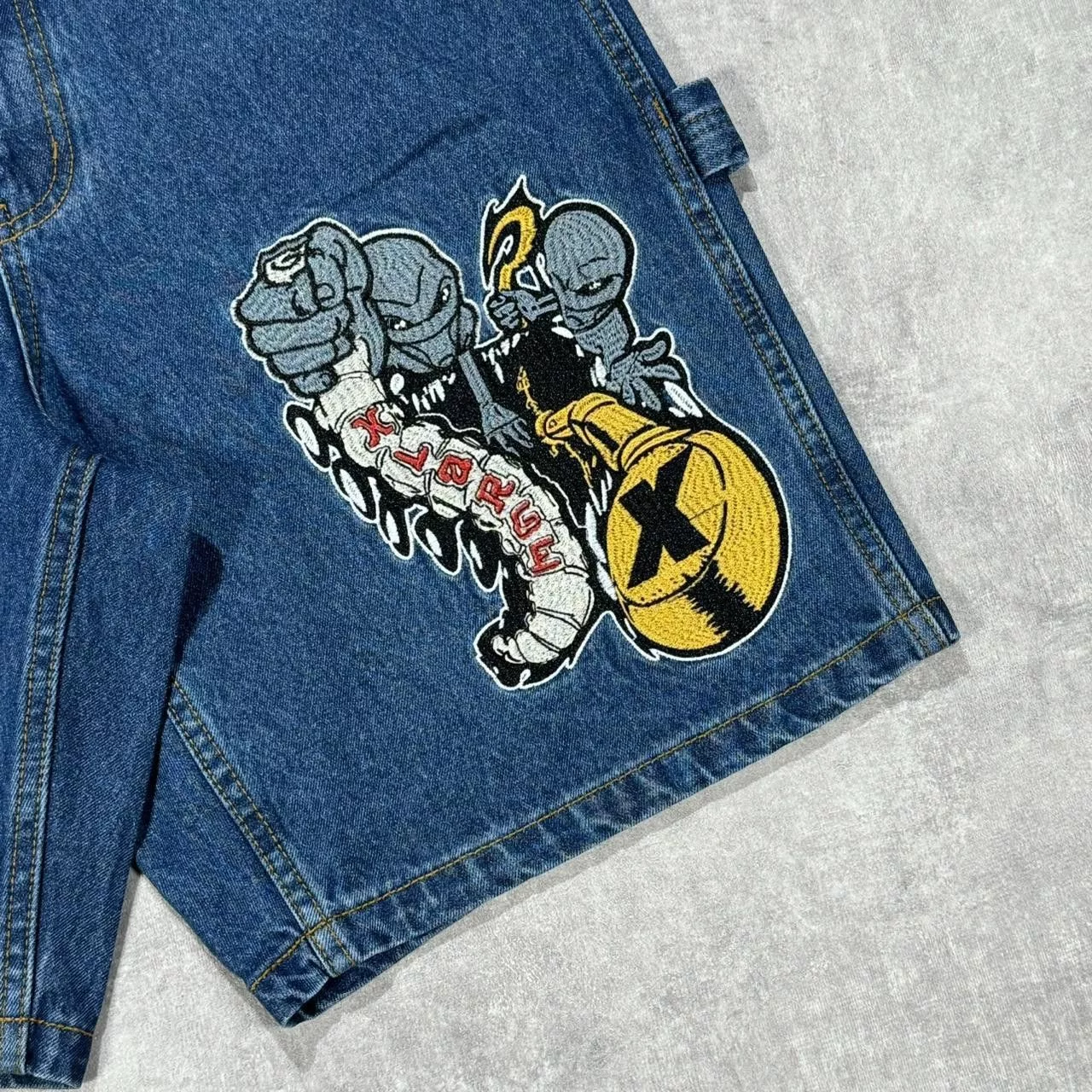 Designer Shorts Designer X Large Embroidery Carpenter Jorts Please Blue