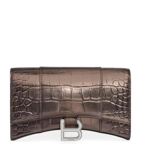 Balenciaga Wallets Balenciaga o1mt1gz0724 Size: OS / Metallized Crocodile Embossed Brown