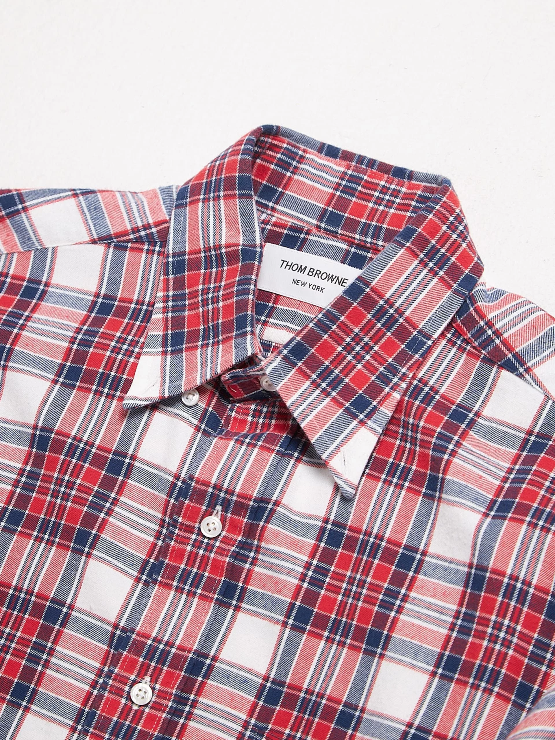 Thom Browne Long Sleeve T Shirts Thom Browne White Short Sleeved & Colorblock Striped Cotton Shirt