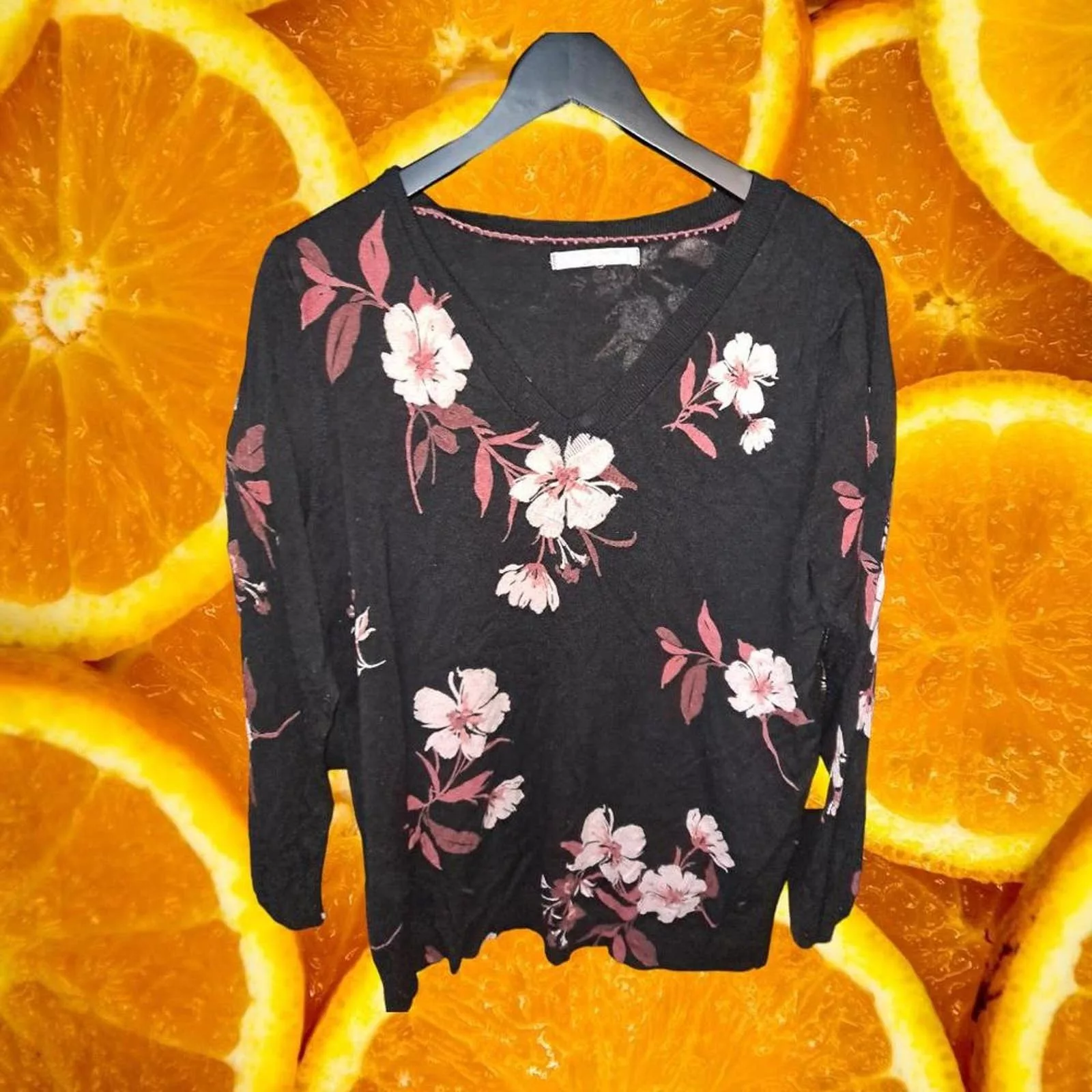 Other Sweaters Other Daniel Rainn Black Floral V Neck‎ Sweater