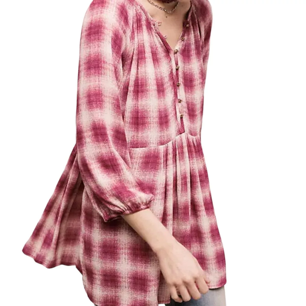 Anthropologie Blouses Anthropologie Maeve plaid peplum top Pink
