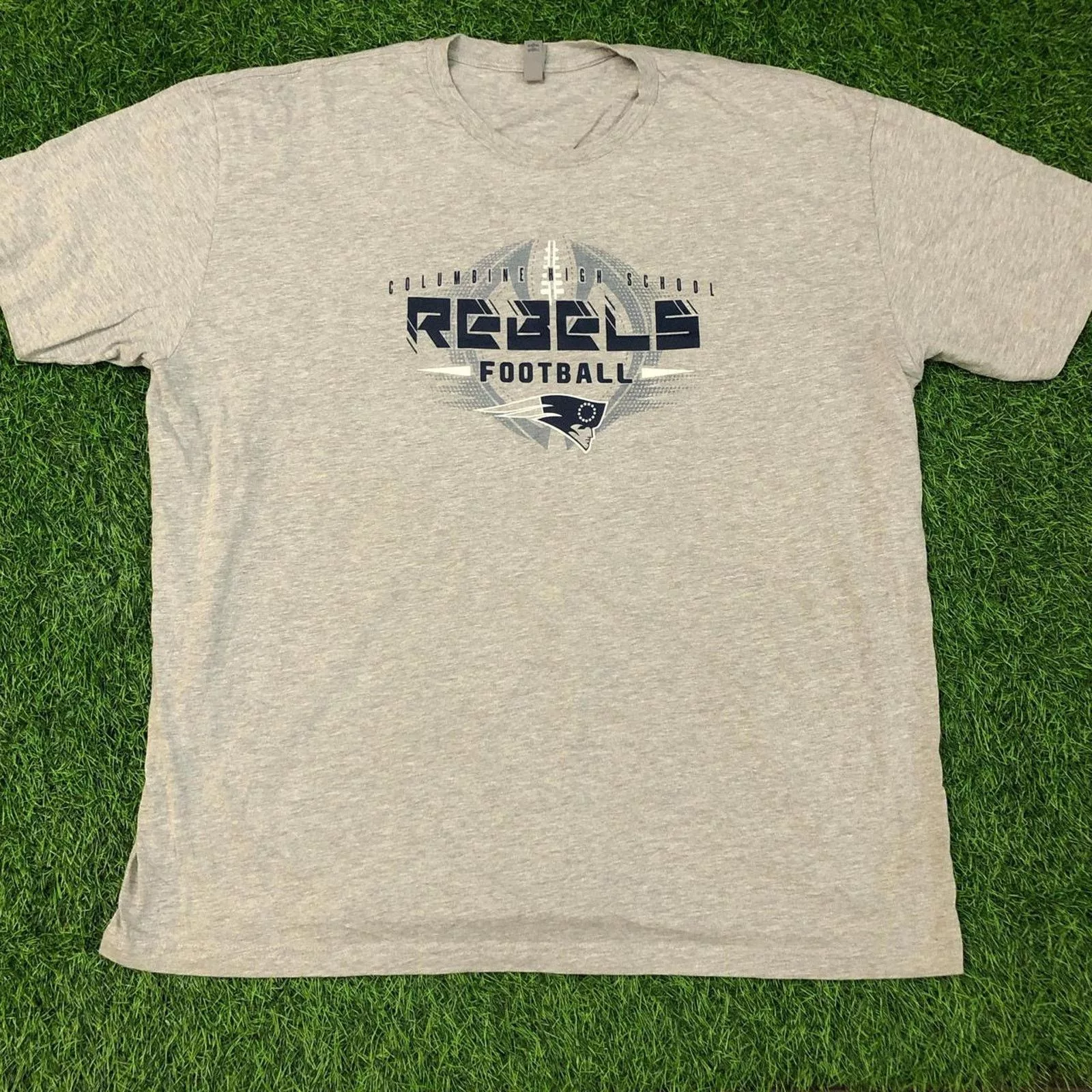 Next Level Short Sleeve T Shirts Next Level Men’s Grey Columbine High School Rebels Football Graphic Tee Gray