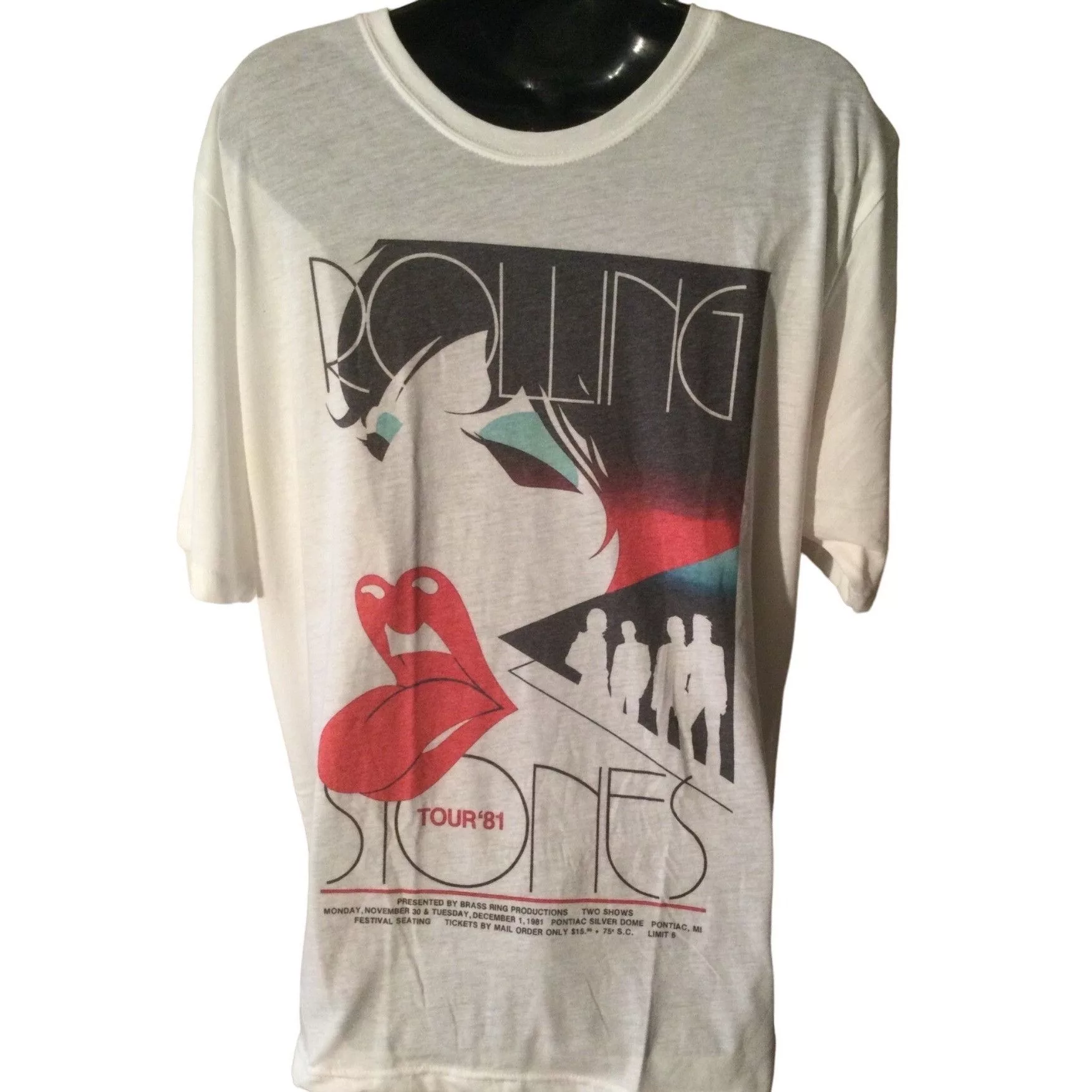 Next Level Short Sleeve T Shirts Next Level Rolling Stones Tour '81 Nov 30- Dec 1 Pontiac Silver Dome Mi White