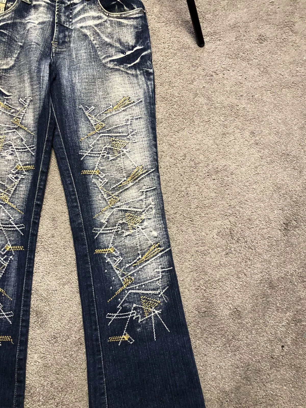 Vintage Jeans vintage y2k embroidery rave flared denim jeans Blue