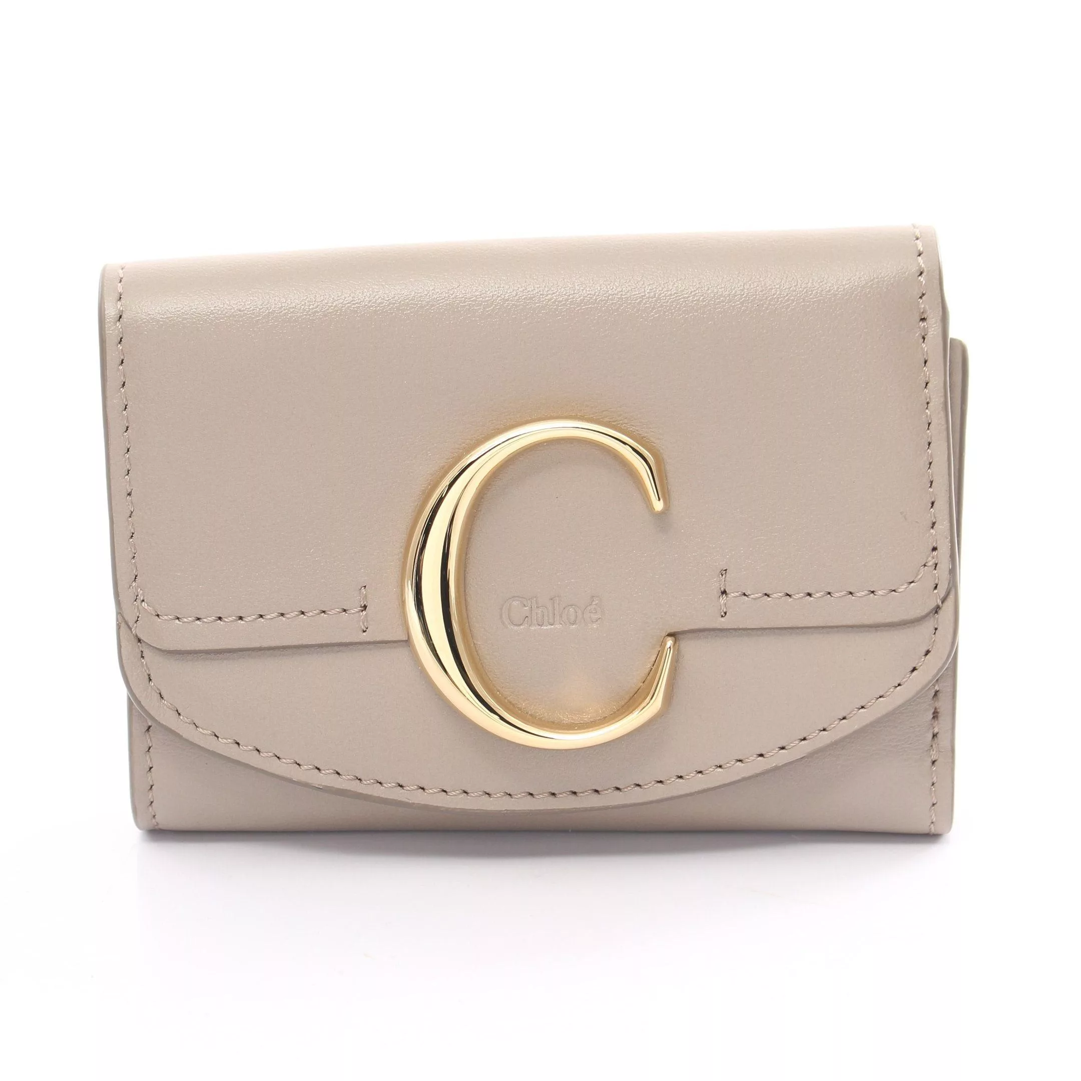 Chloe Wallets Chloe Chloe C Croesie Trifold Wallet Compact Leather Gray Beige