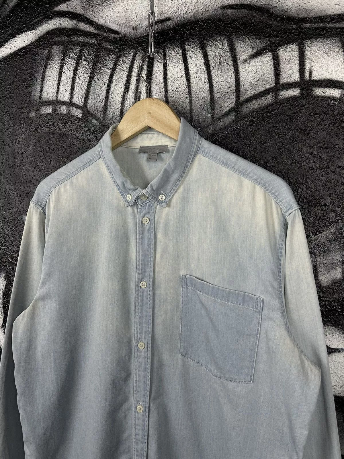 Cos Shirts Button Ups Cos × Designer COS Washed Blue Designed Shirt Button Up Men’s Size L Streetwear