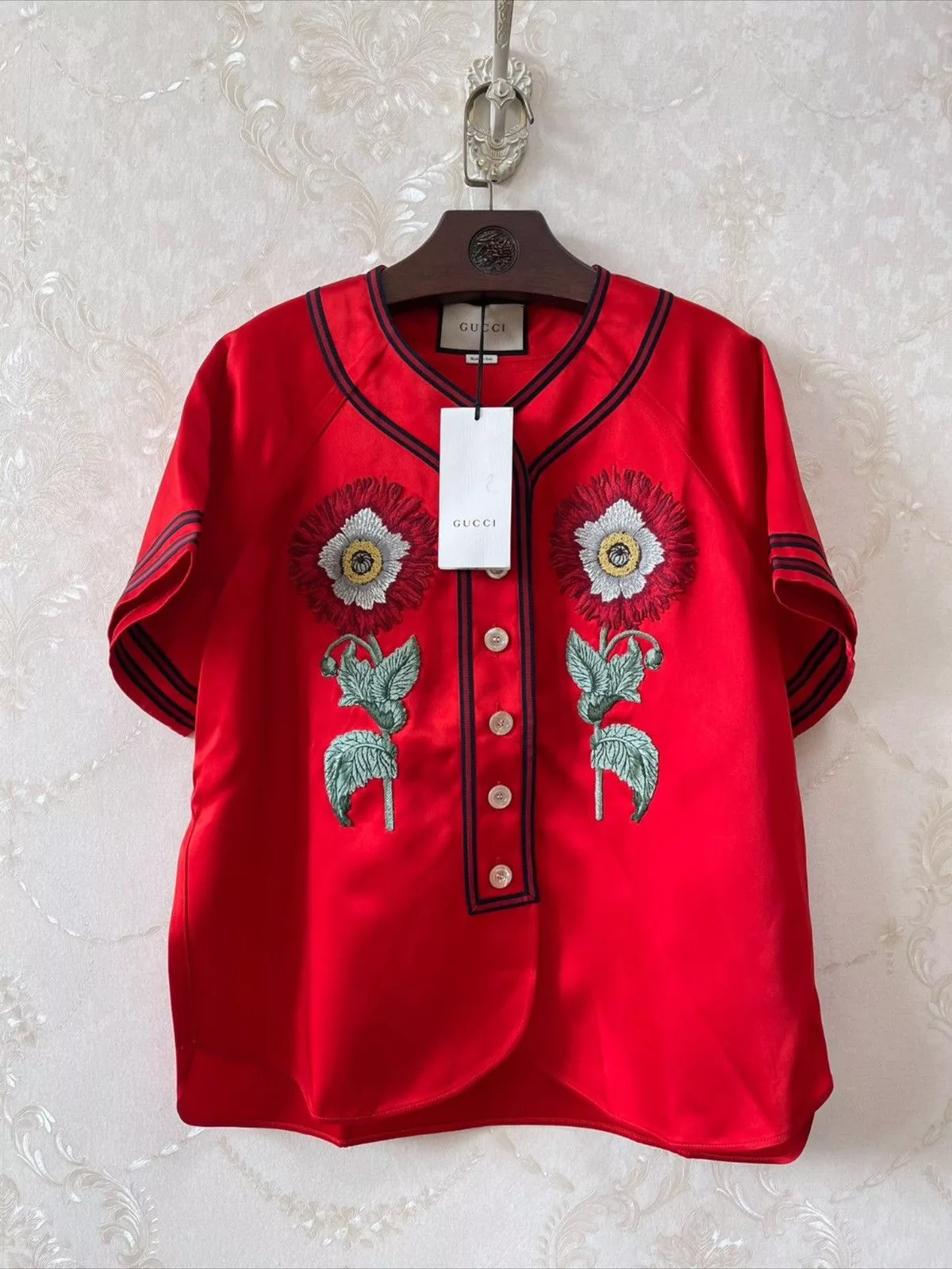 Gucci Blouses Gucci runway Gucci Baseball Embroidery Top Red