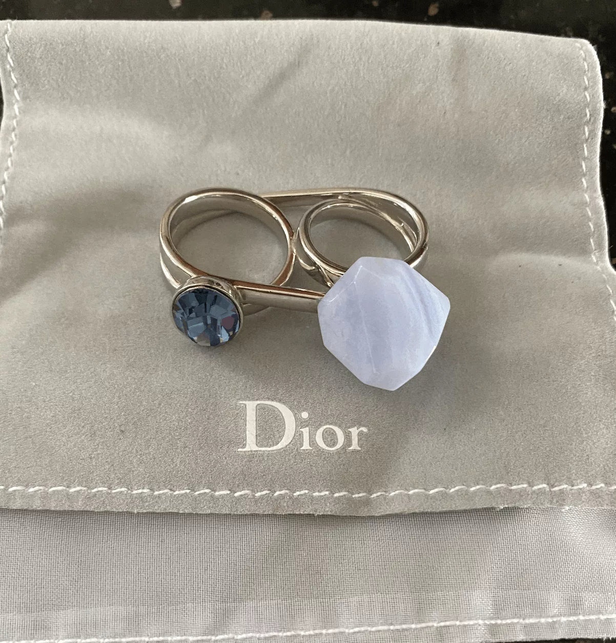 Dior Rings Dior Double-Finger Ring Size 8.5 Blue