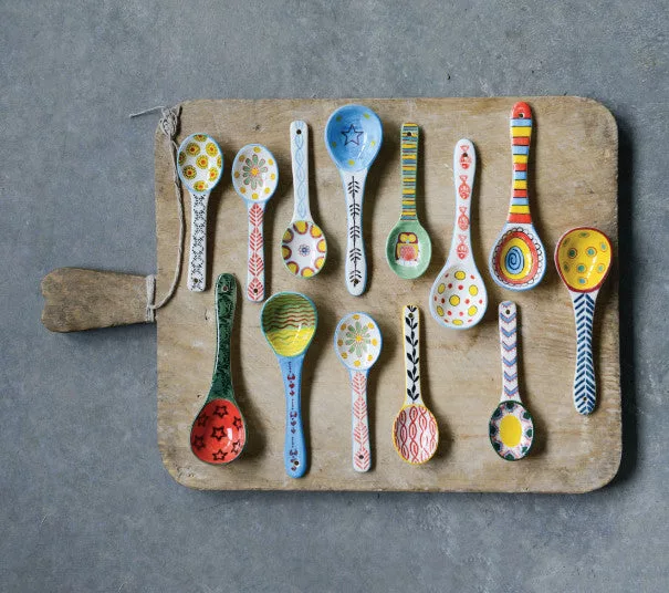 Stoneware Spoon w/ Hand-Painted Pattern