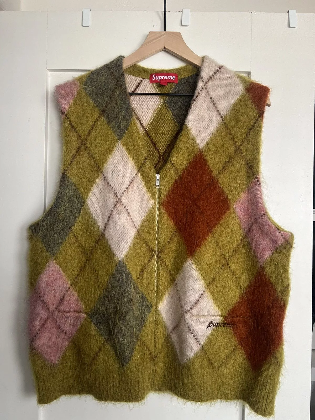 Supreme Sweaters Knitwear Supreme Brushed Argyle Zip Up Vest Green