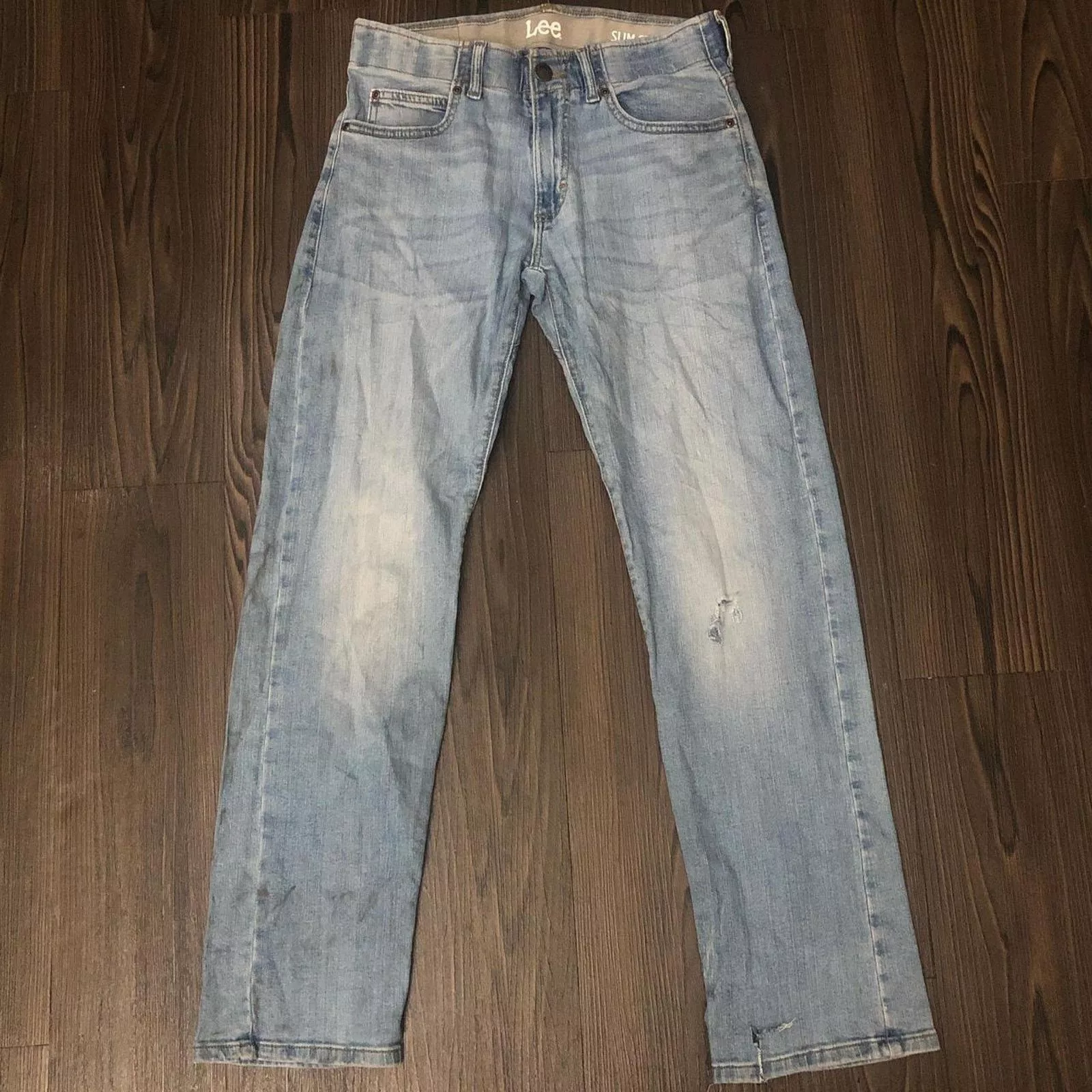 Men’s Distressed Slim Fit Lee Denim Jeans Blue