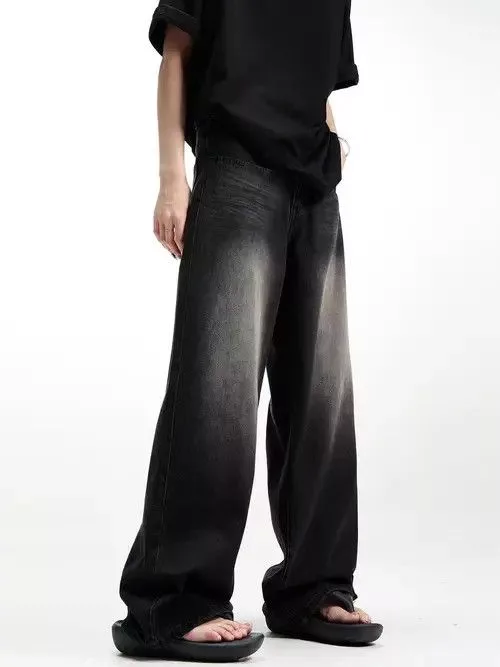 Japanese Brand Denim Japanese Brand × Jean Retro high street washed distressed wide leg jeans Black Streetwear