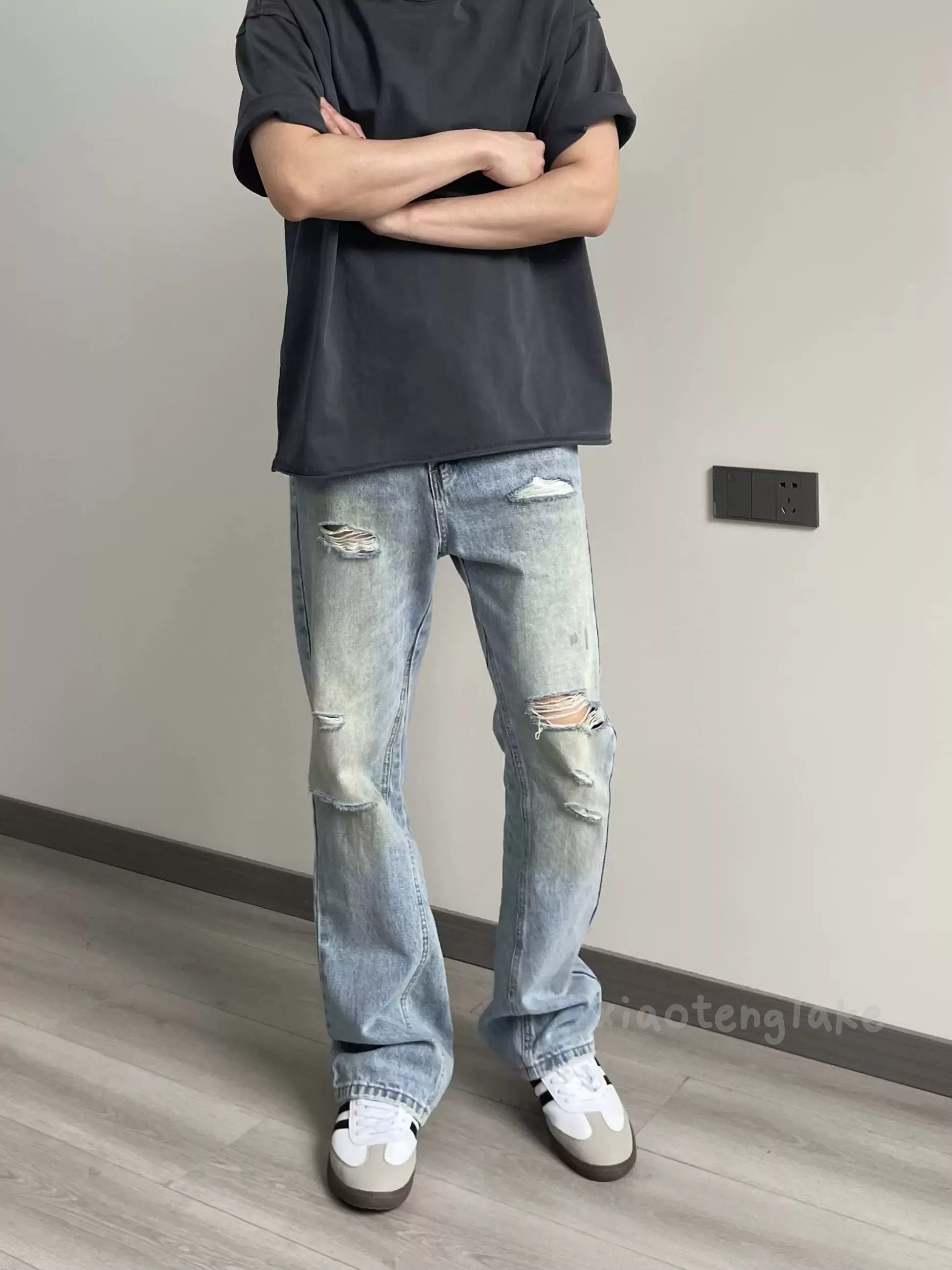 Designer Denim Designer × Japanese Brand × Vintage ripped faded paint flared damaged pants Blue