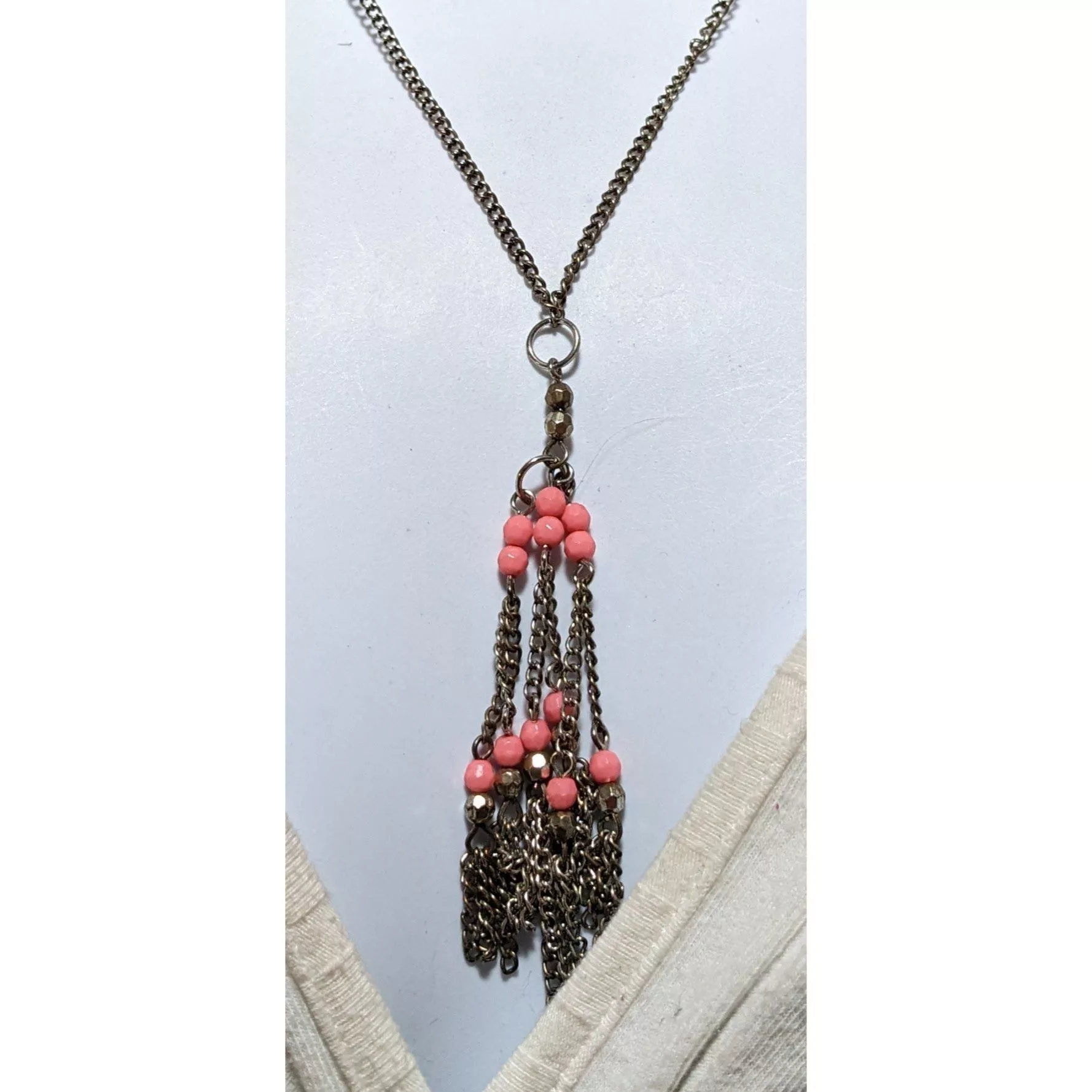 Other Necklaces Other Pink And Silver Beaded Chain Tassel Necklace