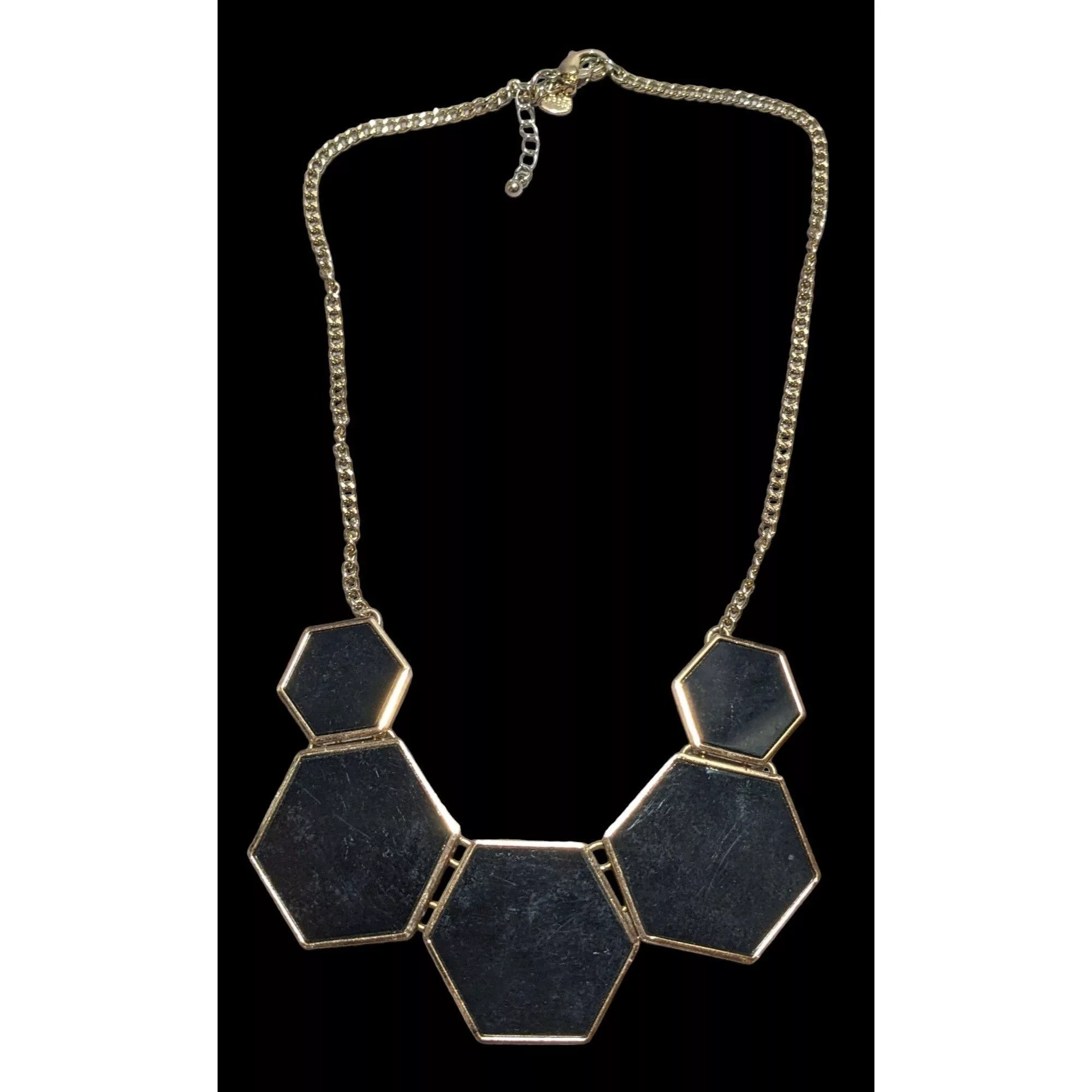 Express Necklaces Express Black And Gold Geometric Bib Necklace