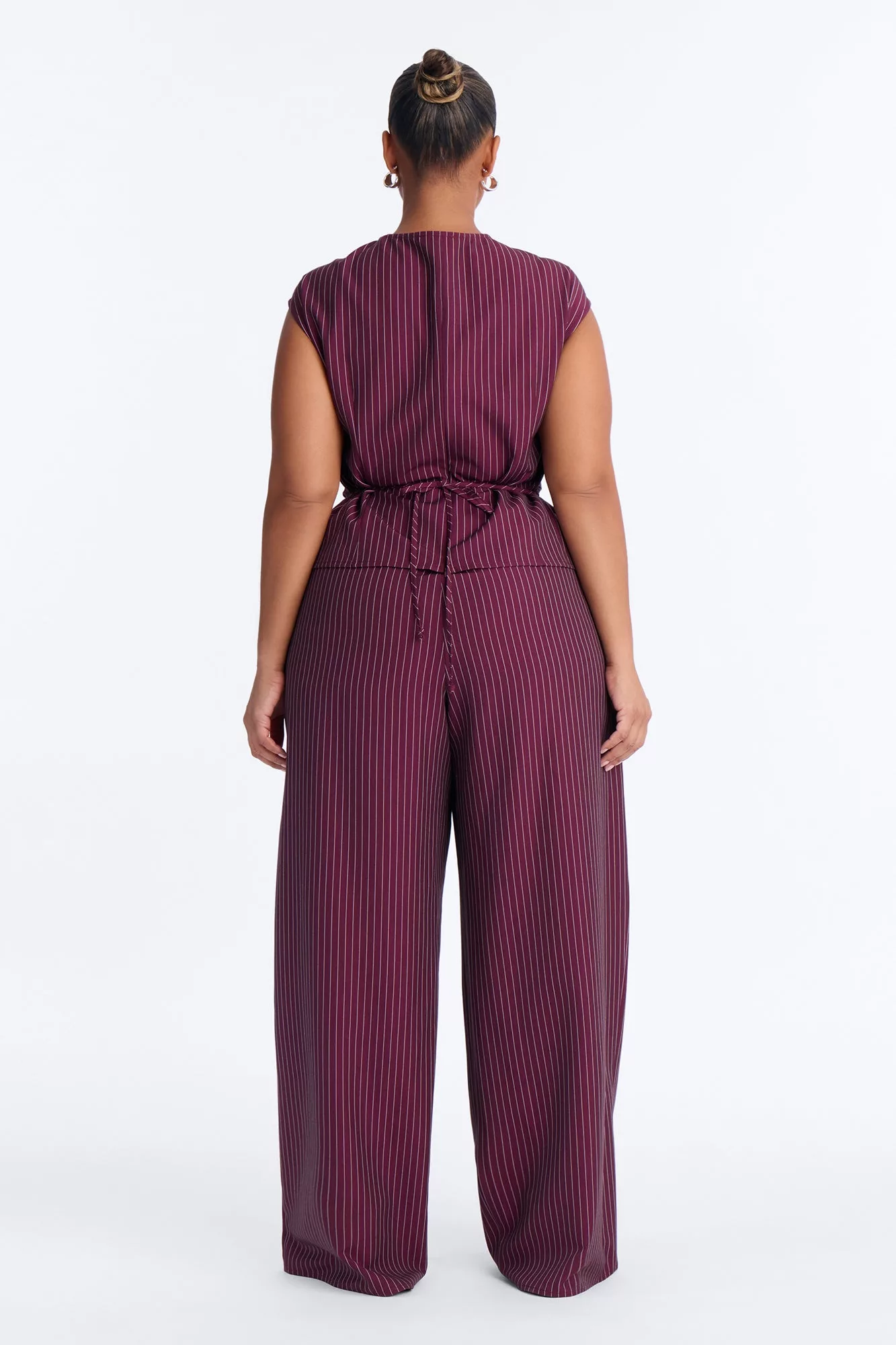 Locked In Pinstripe Pant Set - Wine