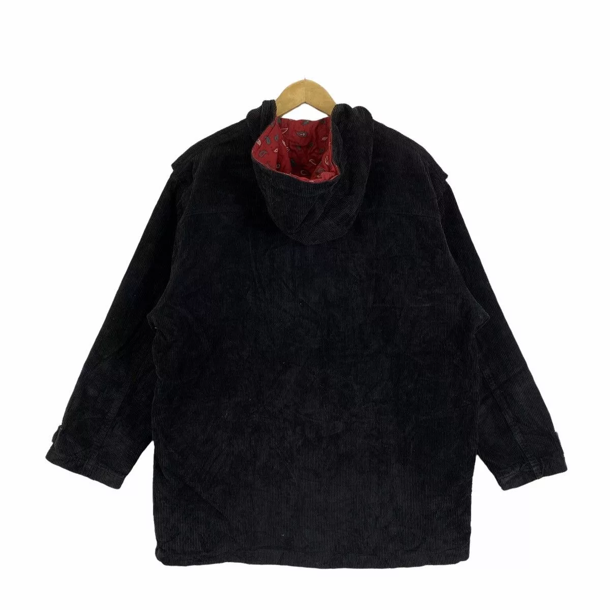 Vintage Heavy Coats Vintage HOUSTON Coduroy Toggle Button Hoodie Long Jacket Black