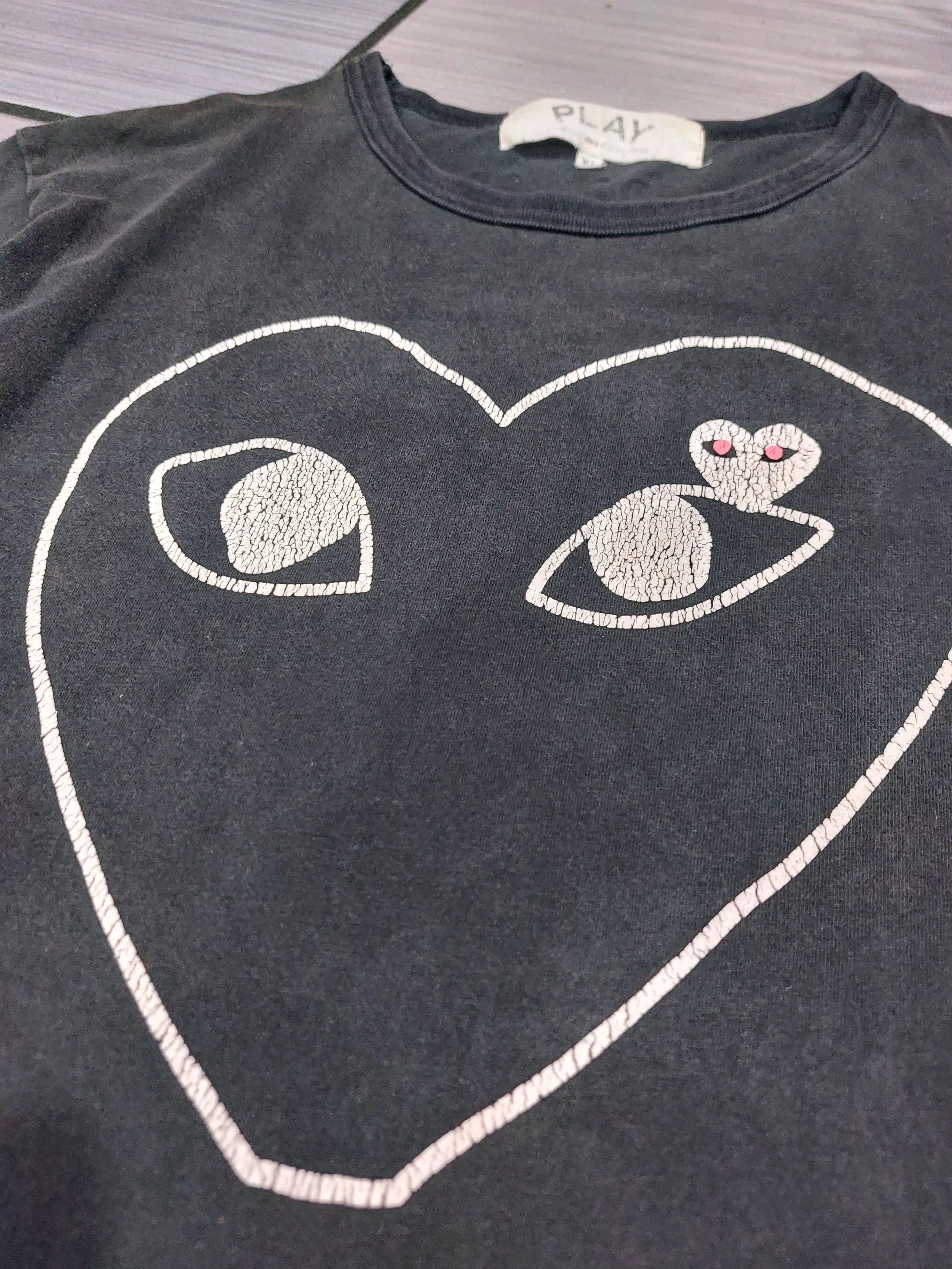 CDG by Comme des Garcons Short Sleeve T Shirts CDG by Comme des Garcons × Comme des Garcons PLAY × Japanese Brand Comme Des Garcons Play Sun Faded Cracked Print Black
