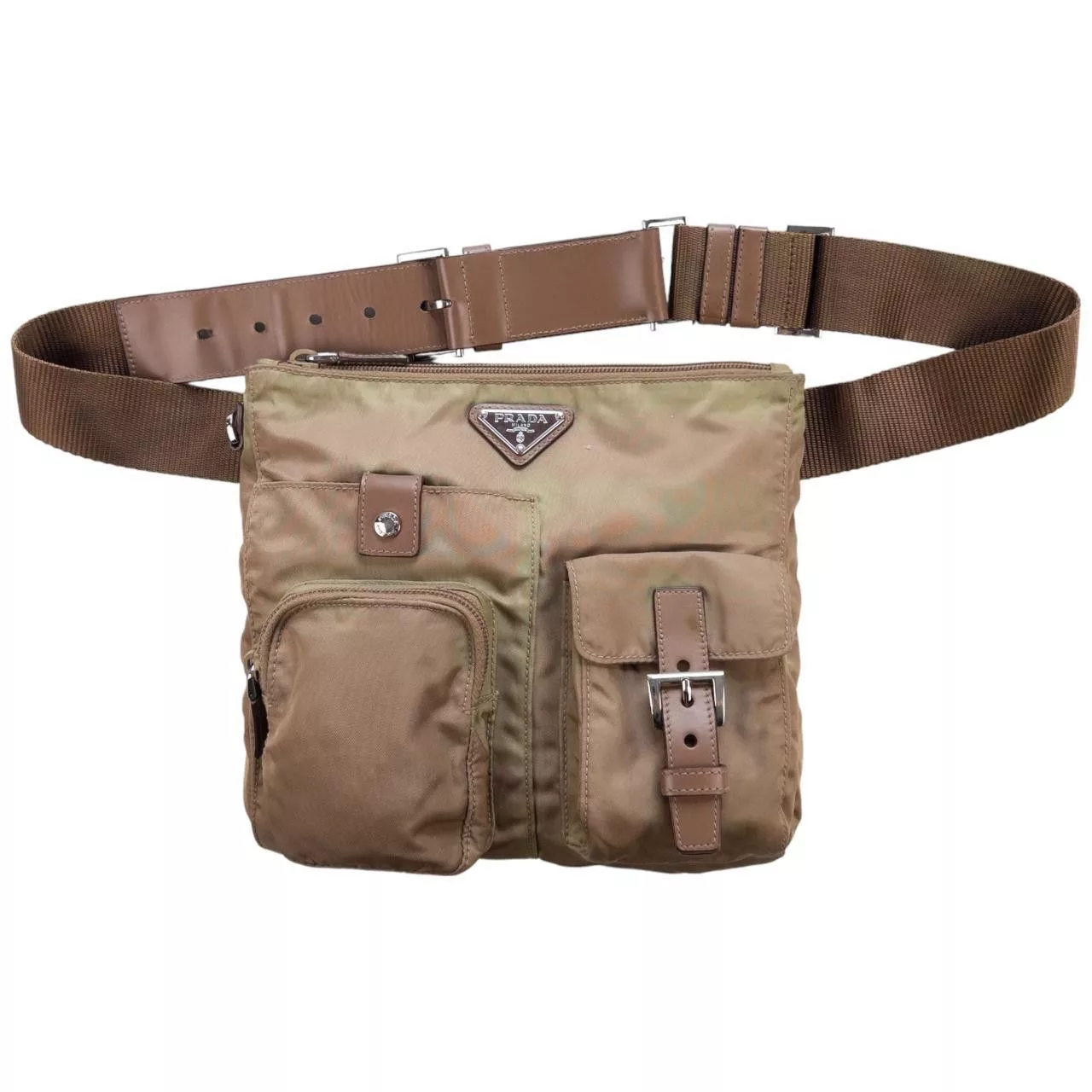 Prada Belt Bags Vintage Prada Multi Pocket Cross Body Bag Brown