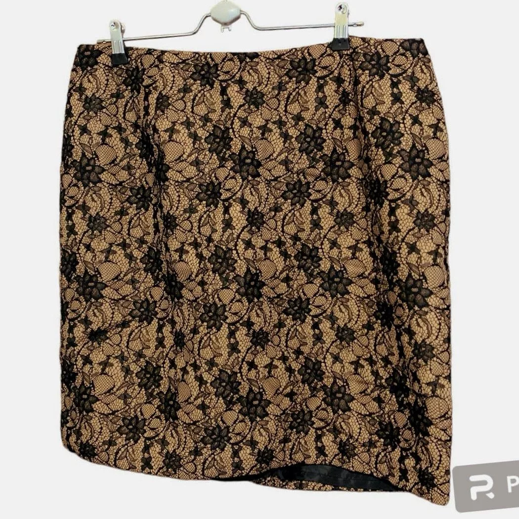 Other Mini Skirts Other Talbots 16 Petite Lace Pencil Mini Skirt Black Tan ZipUp NWT