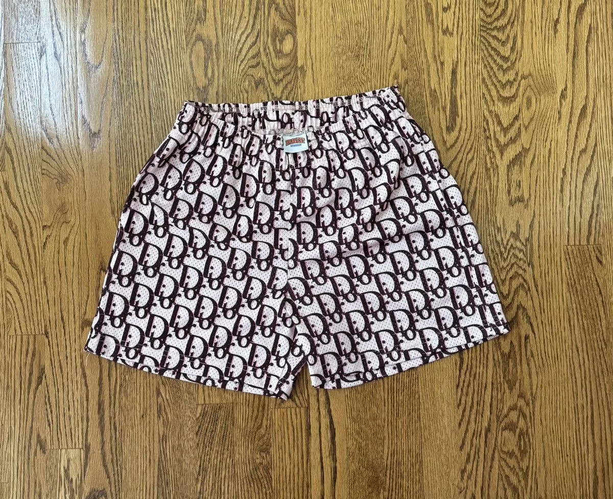 Bravest Studios Shorts Bravest Studios Pink Burgundy Oblique Mesh Shorts- Medium