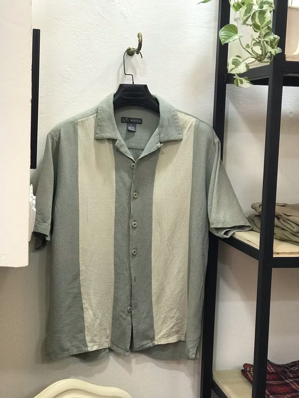 Handmade Shirts Button Ups Handmade PURE SILK SAGE GREEN CREAM WAFFLE TEXTURE BUTTONUP