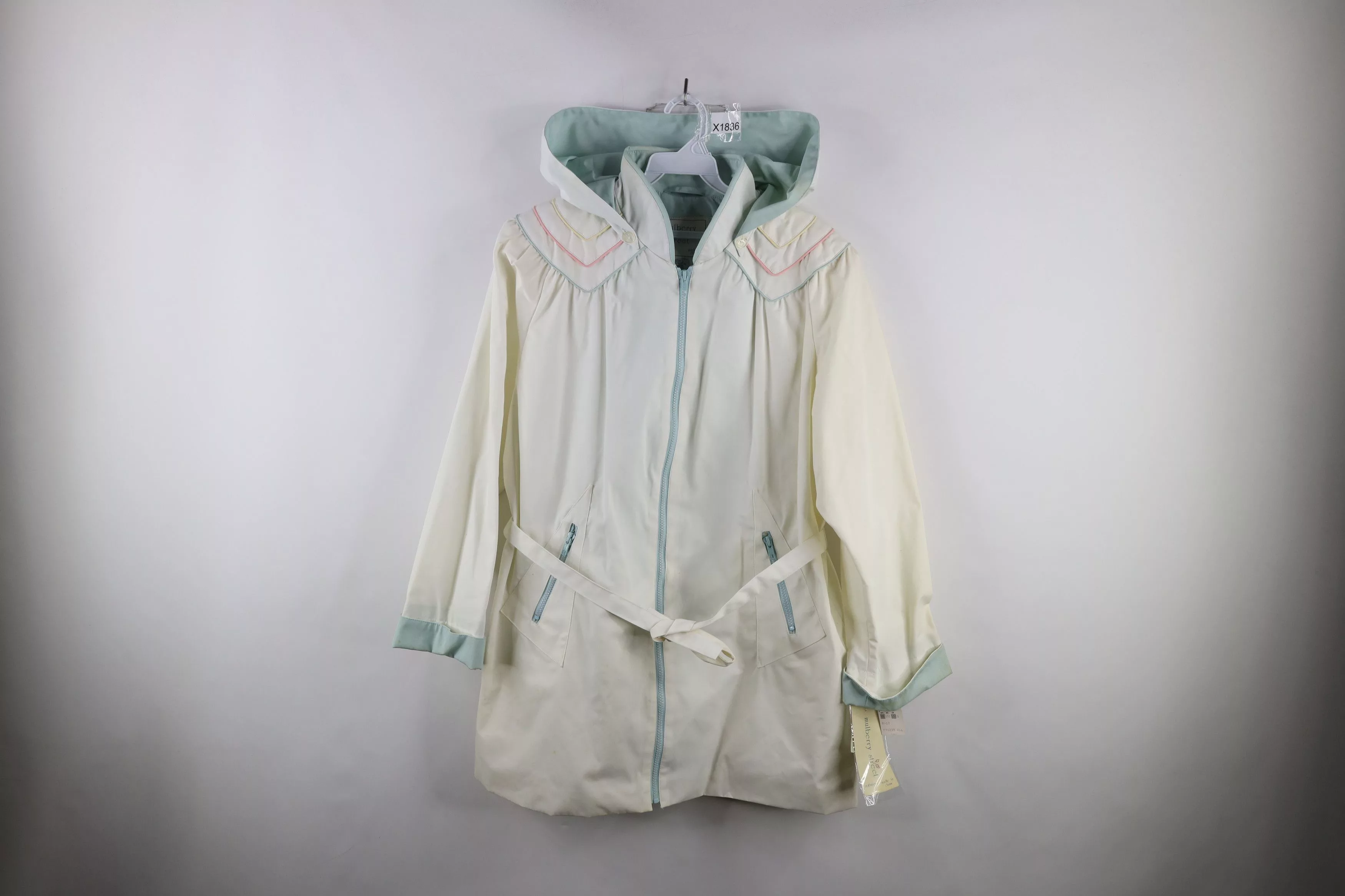 Vintage Jackets Deadstock Vintage 90s Streetwear Pastel Hooded Jacket Coat White