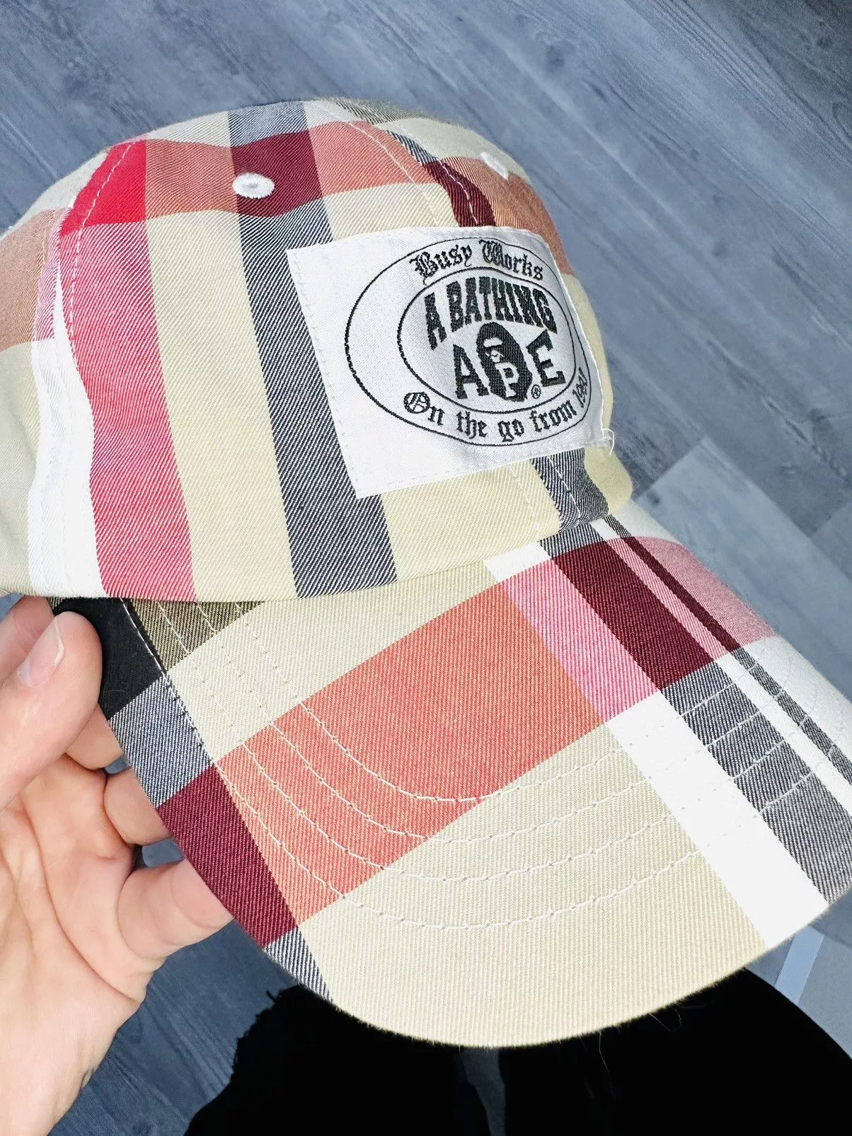 Bape Hats Bape Check Panel Cap Beige
