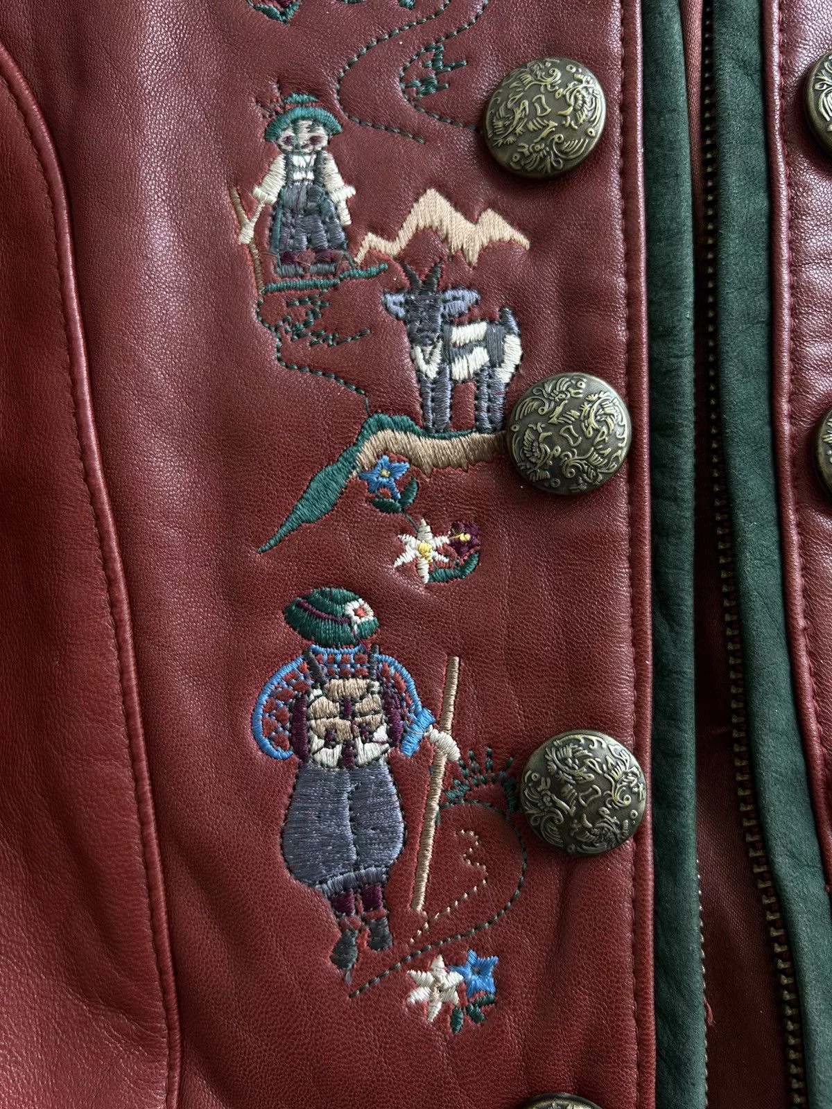 Vintage Leather Jackets RARE Gorgeous Leather Cherry Vintage Jacket with embroidery Red
