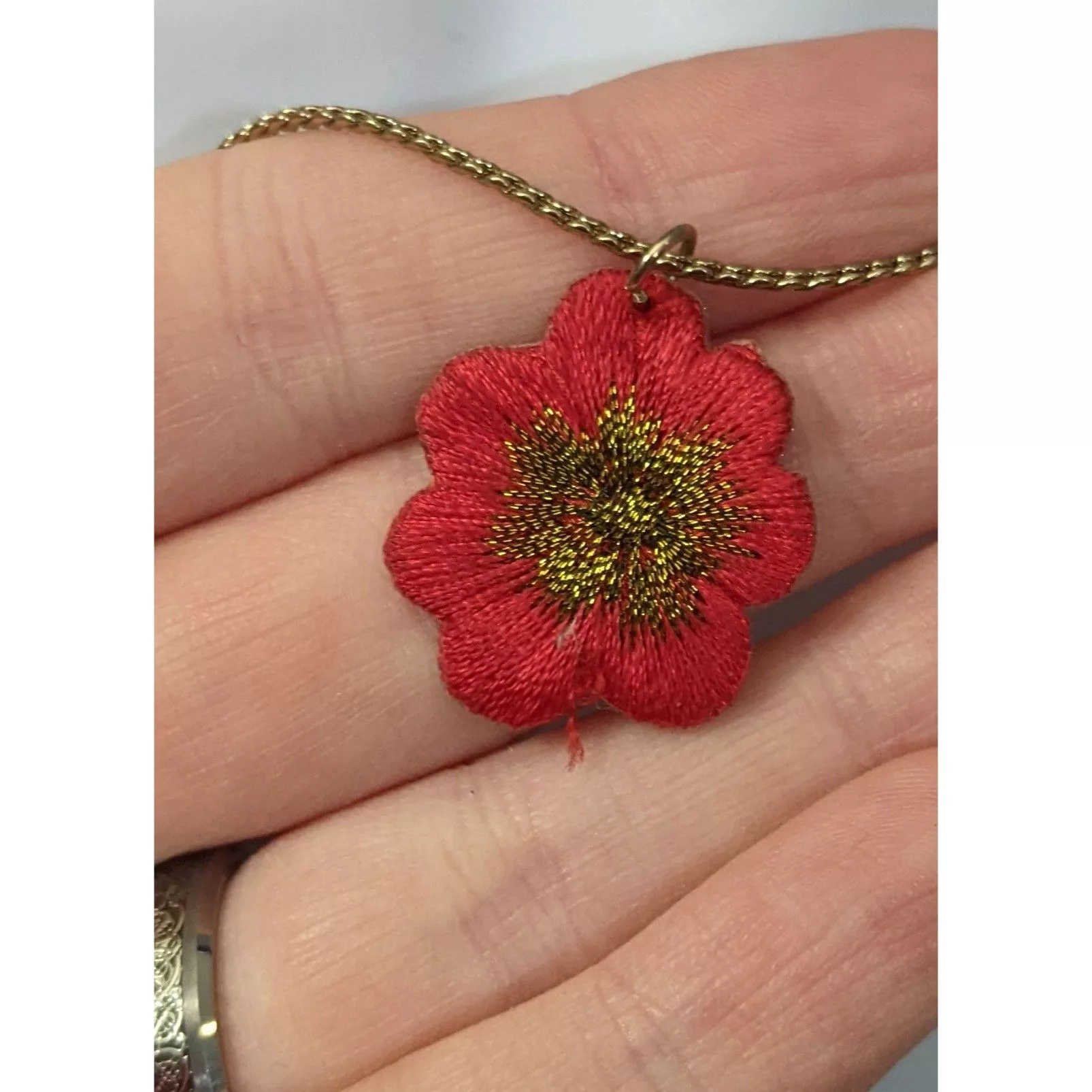 Other Necklaces Other Red Minimalist Embroidered Flower Necklace
