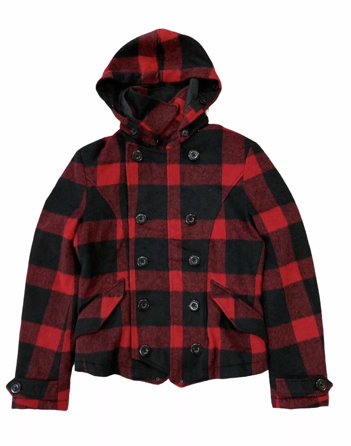 If Six Was Nine Light Jackets If Six Was Nine × PPFM PPFM CHECK PLAID PEA COAT JACKET WITH HOODIE Multi Avant-Garde