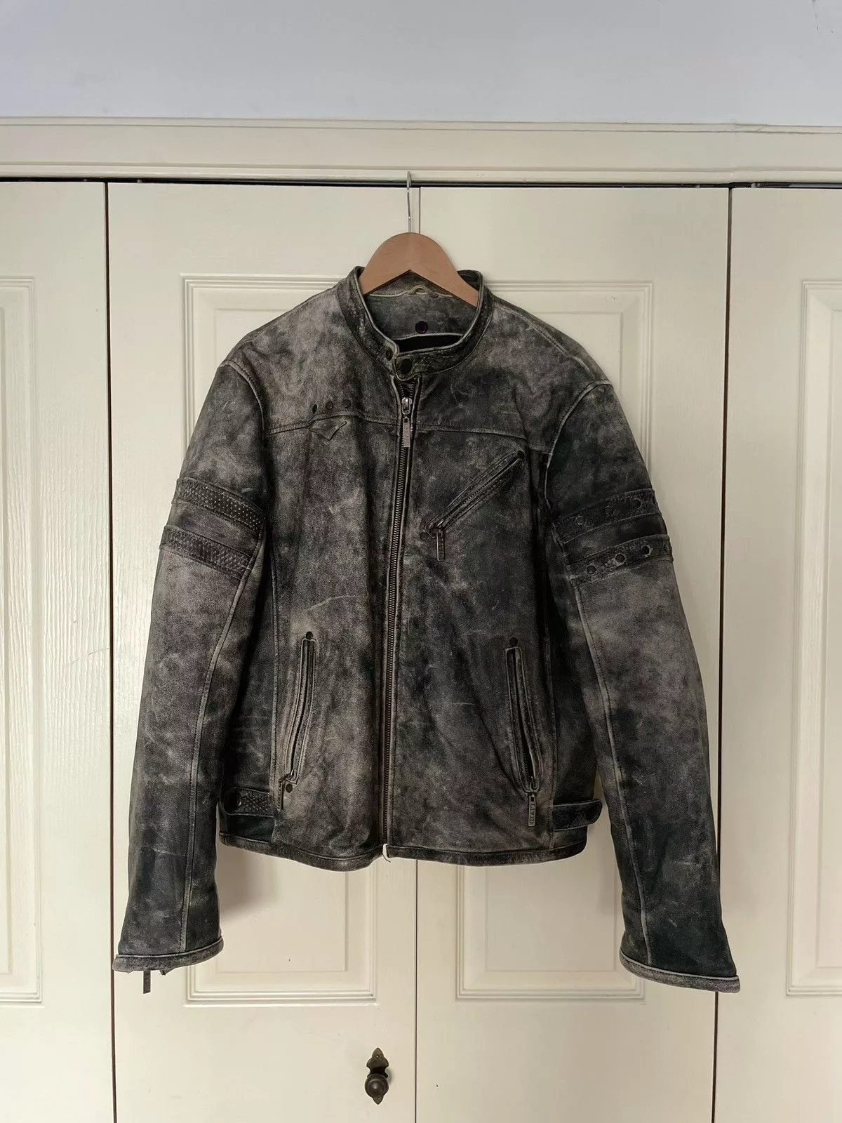 Vintage Leather Jackets Vintage Distressed Grey Leather Rider Jacket Gray