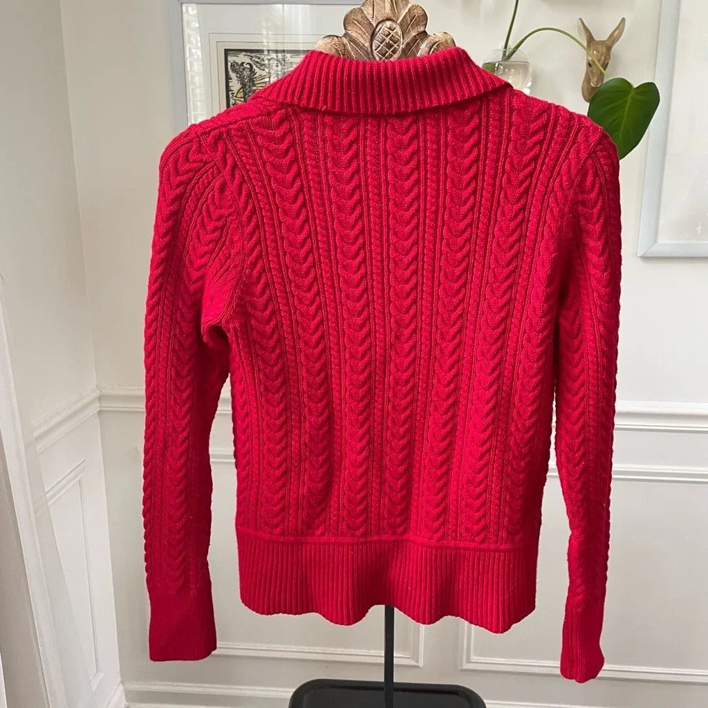 Other Sweaters Other Talbots Garnet Red Cable Knit Open Front Cardigan Sweater M
