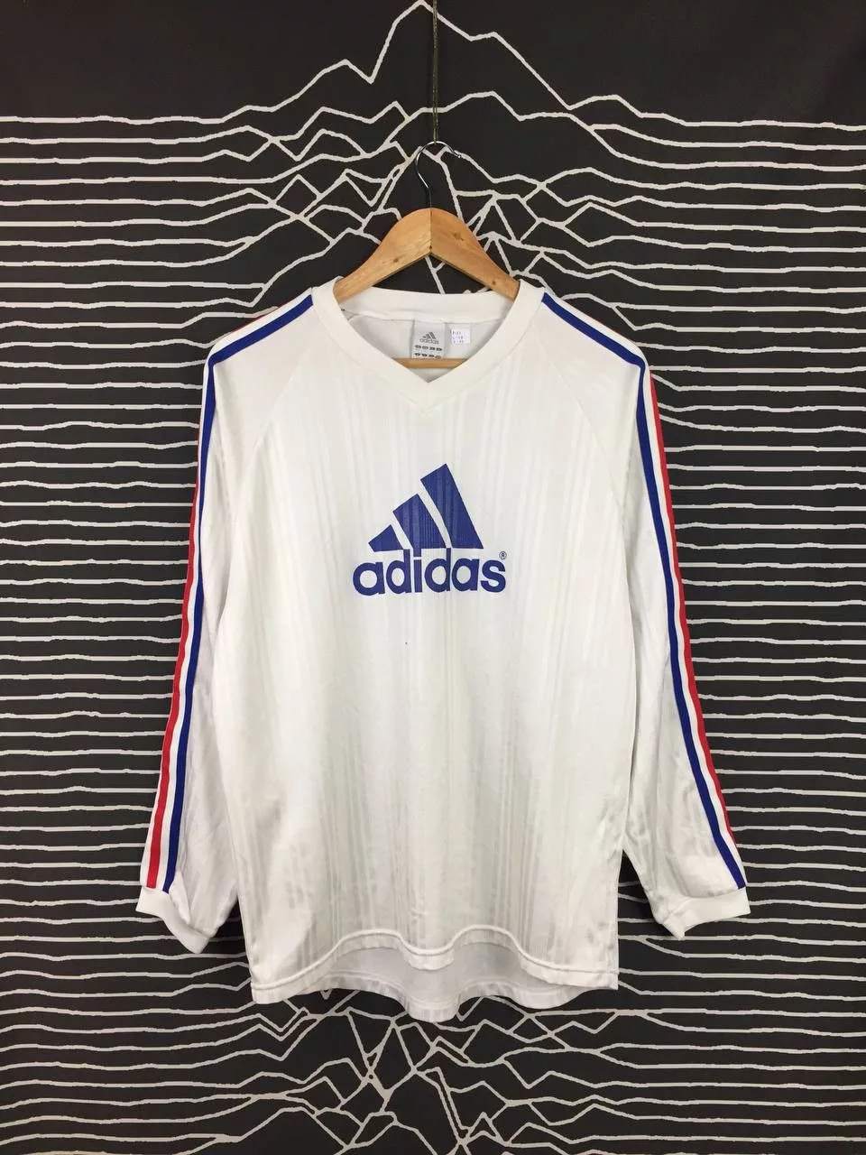 Adidas Long Sleeve T Shirts Adidas × Vintage Vtg Adidas Big Logo Stripe France Colorway Sportswear Jersey White